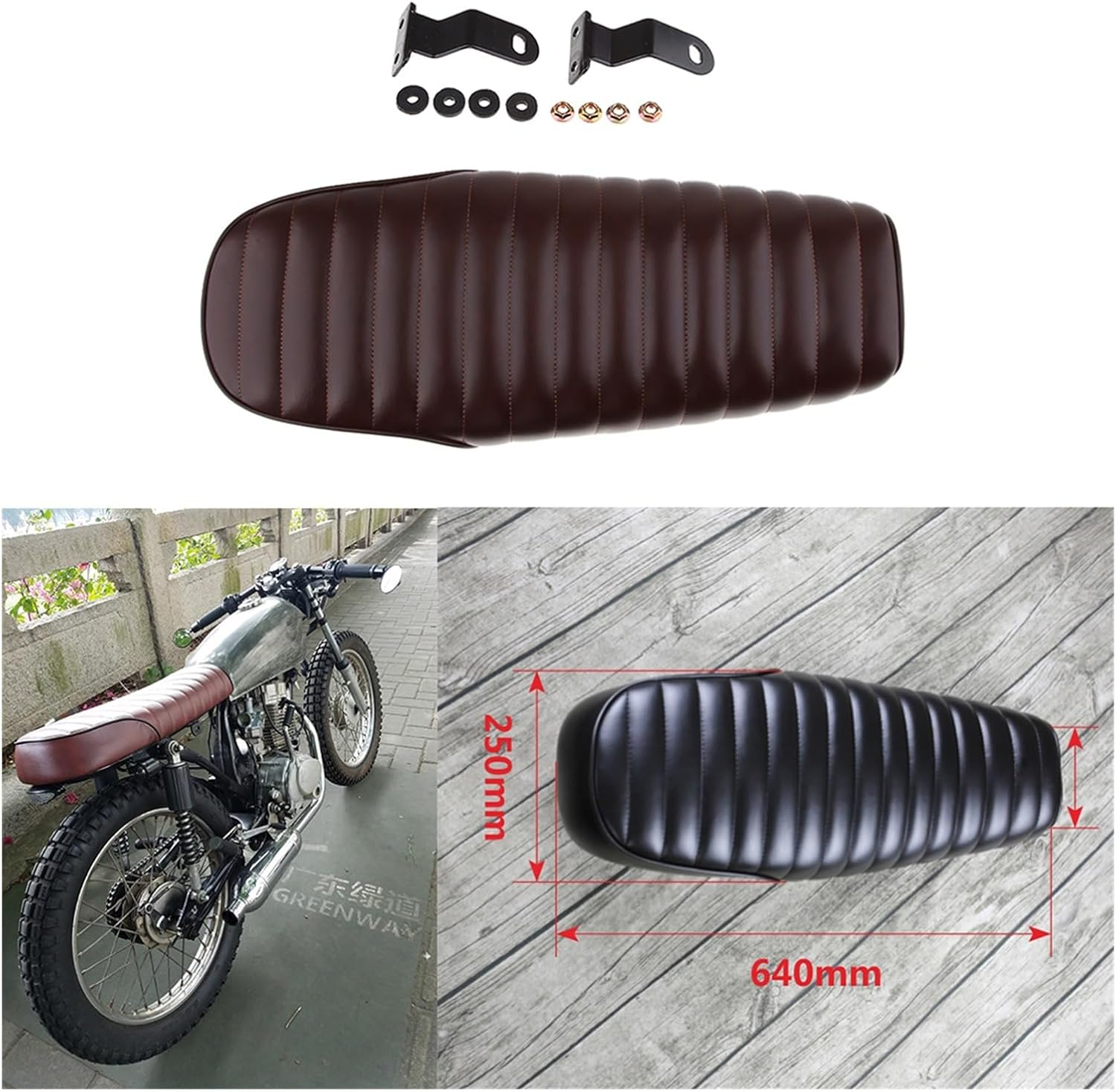KANGYEBAIHUODIAN Fit for Motorcycle Dirt Bike ATV Seat Stripe Style Nonsilp Saddle Motorbike Cafe Racer Cushion Pad Seat - Vintage Brown image number 2