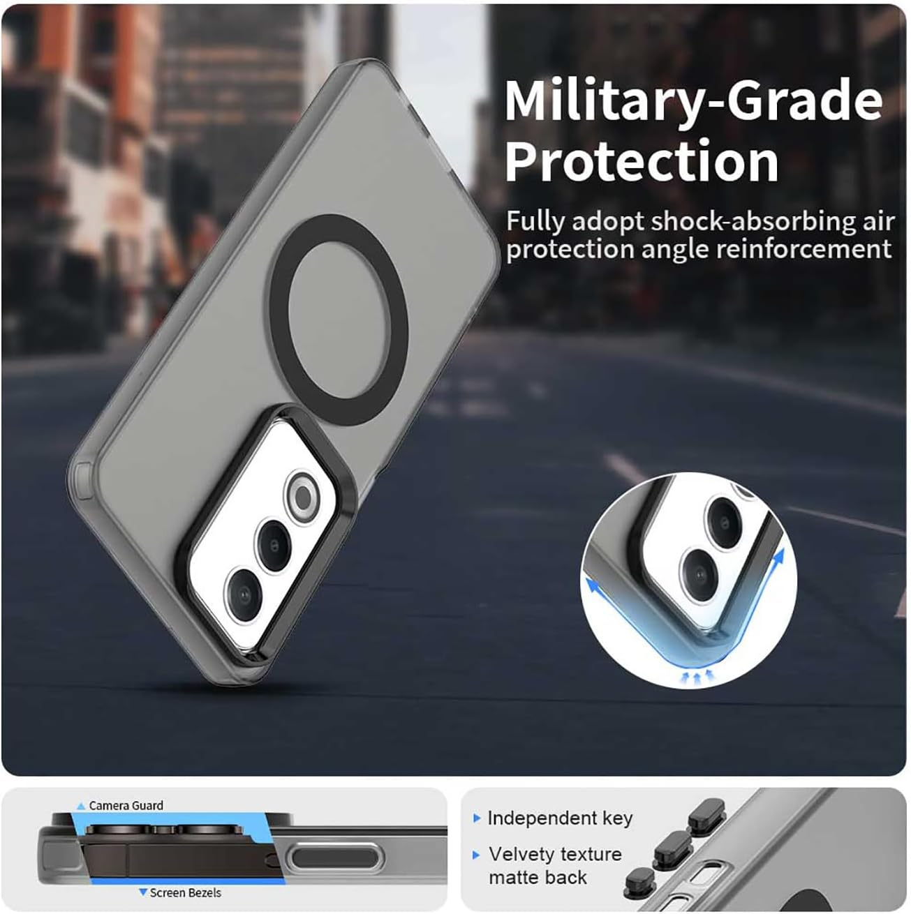 YUECXIN Magnetic Case for Oppo A80 5G Compatible with Magsafe Wireless Charging, Ultra Thin Translucent Matte Mobile Phone Case TPU Shockproof Protective Case Black image number 1