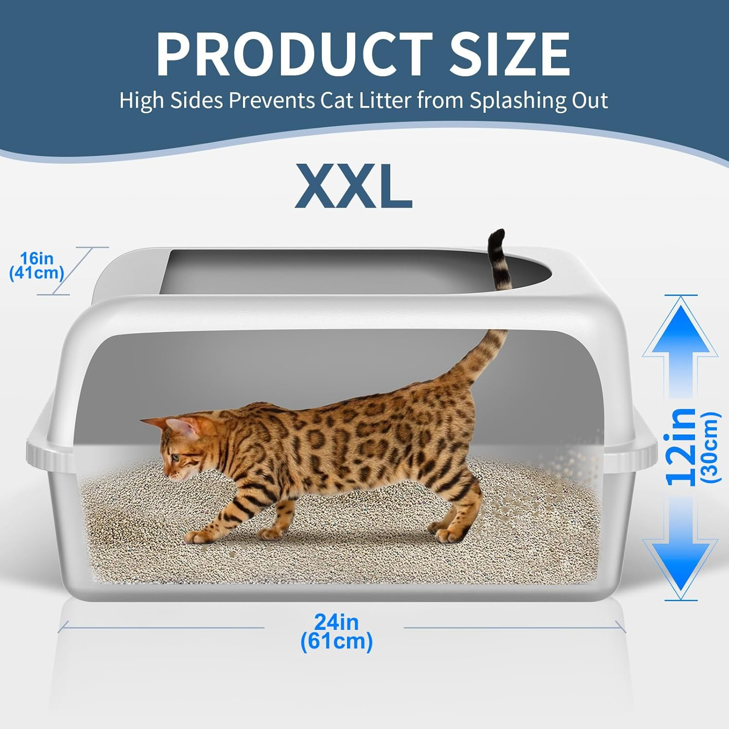 SIMTWO 2 Pack Stainless Steel Cat Litter Box with Lid XXL 61Cm X 41Cm X 30Cm, Extra Large Cat Litter Box for Big Kitty Semi-Enclosed with Cat Litter Mat & Scoop image number 3