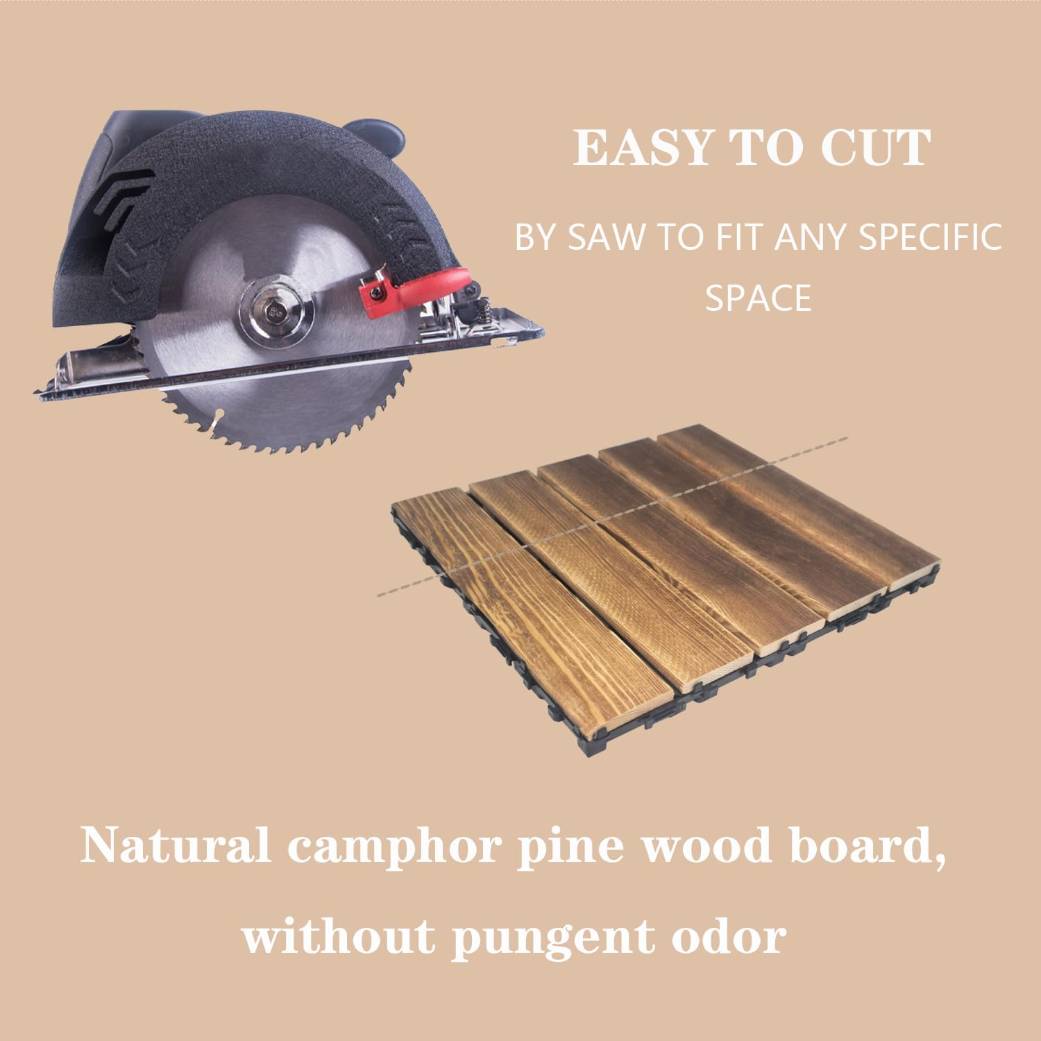 10PCS Interlocking Deck Tiles 29.5Cm X 29.5Cm, Flooring Tiles for Both Indoor and Outdoor, Pine Wood Floor Tiles, Patio Tiles for Balcony Flooring image number 1