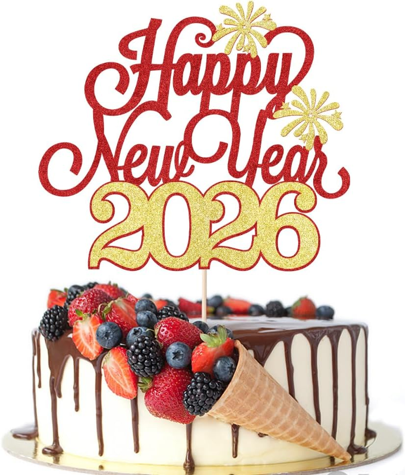 Happy New Year Cake Topper，Welcome 2024 Cake Topper，New Years Eve Party Supplies 2024,New Year Christmas Holiday Party Decorations,Winter Holiday Cake Picks-New Year Party Supplies(Black)