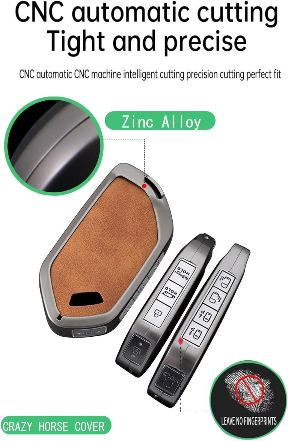 Ontto Car Key Fob Cover Case Fit for Kia Picanto Sorento MQ4 Carnival KA4 Morning K5 Carens 2024 2025 4 5 6 7 8 9 Buttons Smart Key Holder Metal Leather Shell Bag Keyring Keychain Accessories - Long Keychain-Brown image number 7