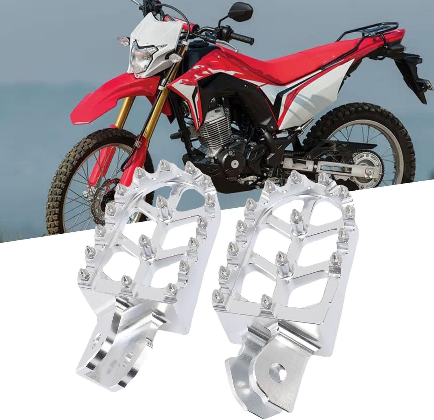 Generic Dirt Bike Foot Peg, 7075 Aluminum Alloy Motorcycle Foot Rest Peg with Hardened Steel Teeth for Surron Light Bee X S E Ride Pro SS CRF150F 2003-2019 CRF230F 2003-2019 X160 X260 (Silver) image number 4