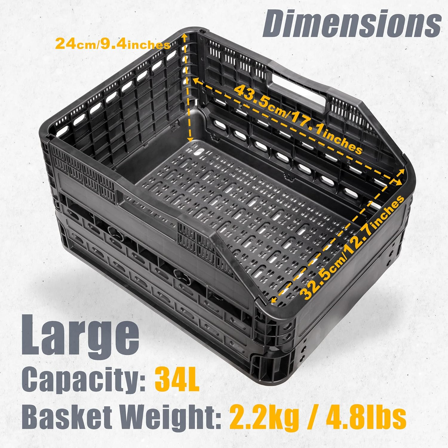 Cyclingdeal Foldable Rear Bike Basket - Patented Design Easy to Install Bicycle Basket with 34L Large Capacity - Premium Quality Basket for Bike Durable Resistant to Heat & Corrosion image number 2