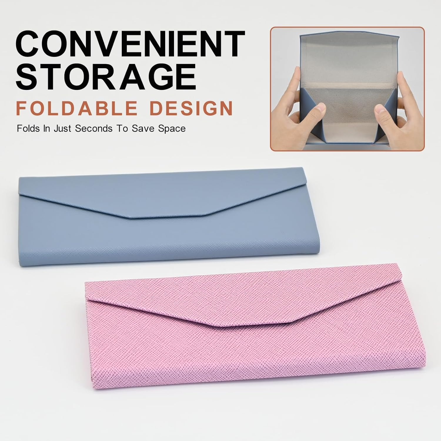 YOKONICO Foldable Eyeglass Case, PU Leather Glasses Case Portable Lightweight Sunglasses Storage Triangular Fold Holder - Blue image number 4