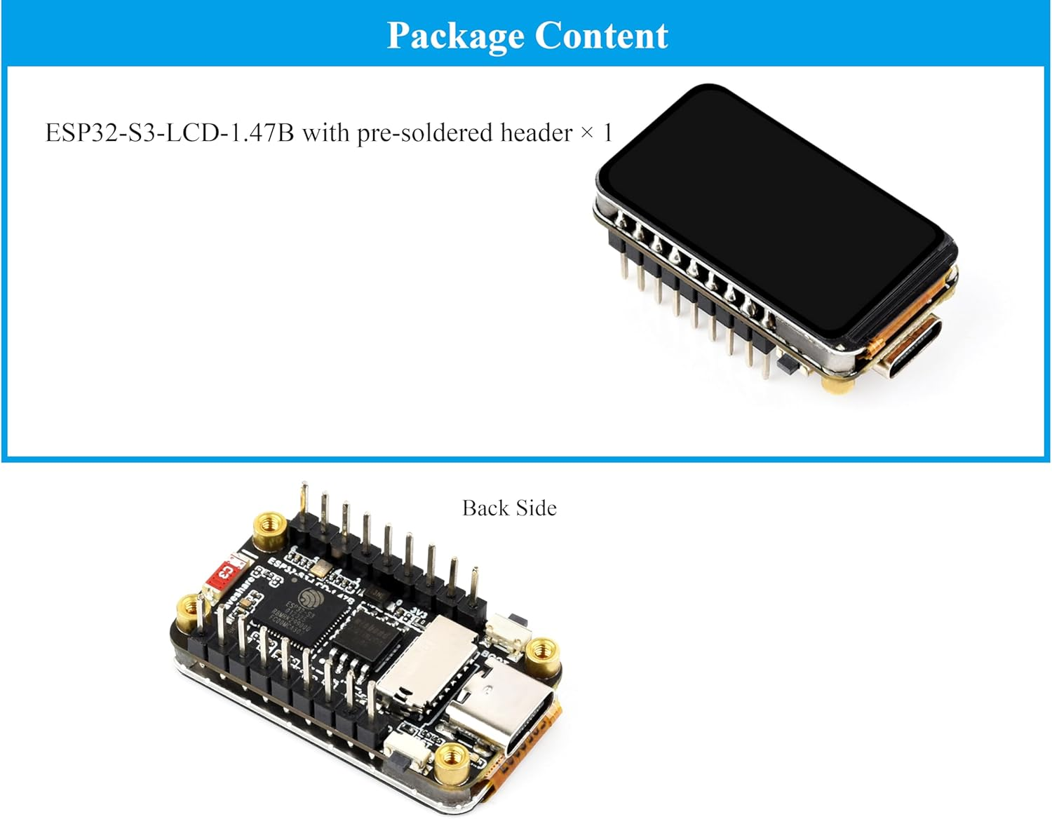 ESP32-S3 1.47Inch LCD IPS Display Development Board, 172X320 Resolution, 262K Display Color, 240Mhz LX7 Dual-Core Processor, Support 2.4Ghz Wi-Fi/Ble 5, ESP32 with Display, with Pre-Soldered Header image number 3