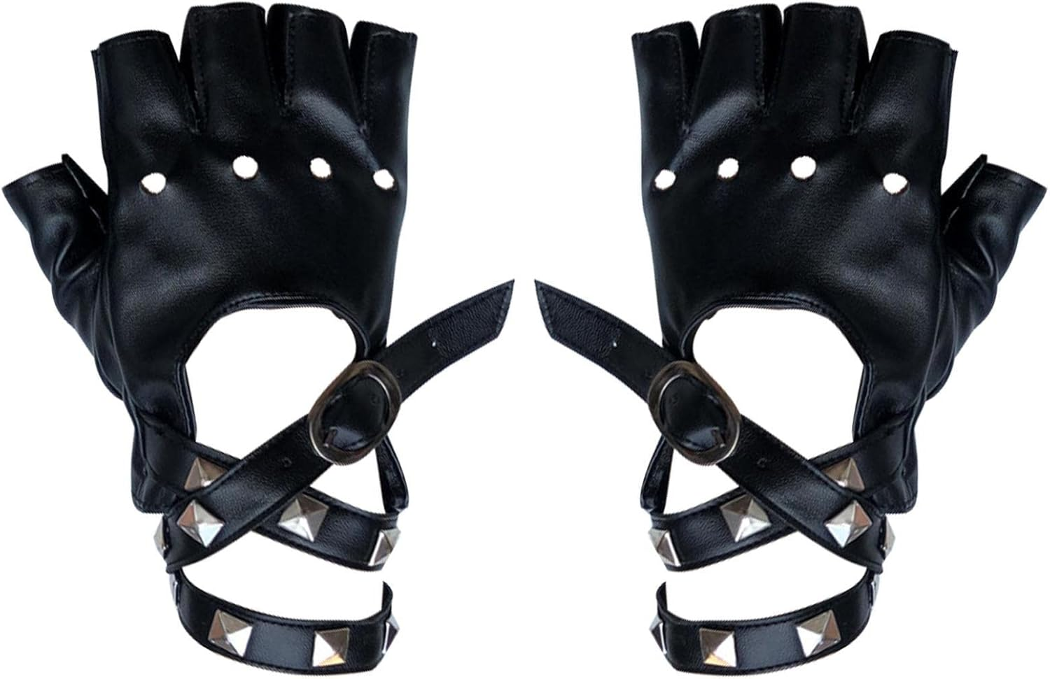 Punk Gloves,Hollow Rivet Fingerless Black Gloves | Kids PU Leather Fingerless Gloves, Outdoor Sports Cycling Cosplay Performance Half Finger Glove for Boys,