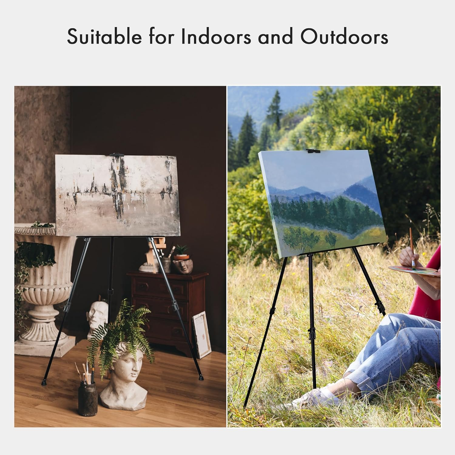 Artify Easel for Painting, Double-Tier Easel Stand, Adiustable Height from 22-66 Inches, Tripod for Painting and Display with Carrying Bag, 66 Inches, Black image number 6