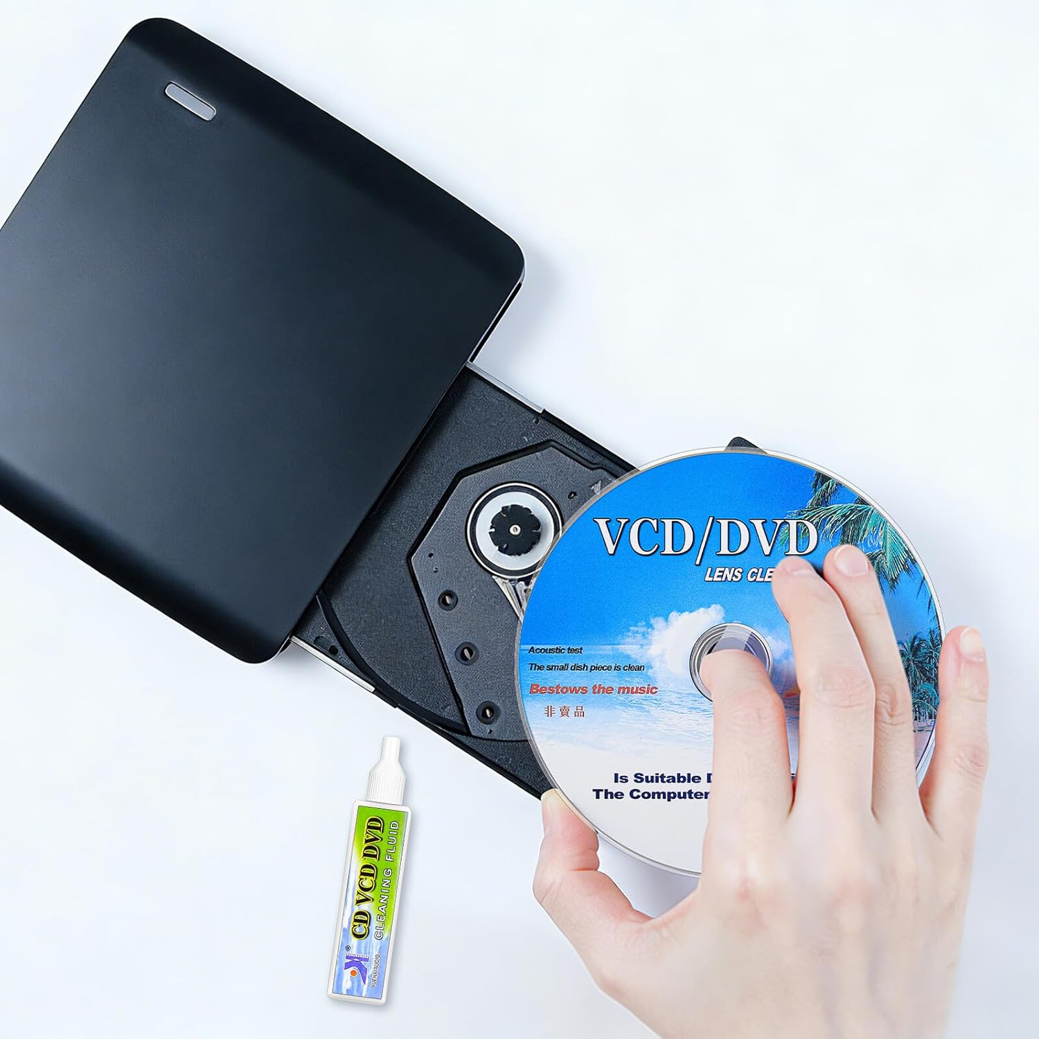 Zerodeko CD Dvd Care Set with Cleaning Brush and Cleaning Liquid, 2Pcs Disc Player Cleaner Kit for Dvd Vcd Lens Maintenance, Suitable for Home and Travel Use