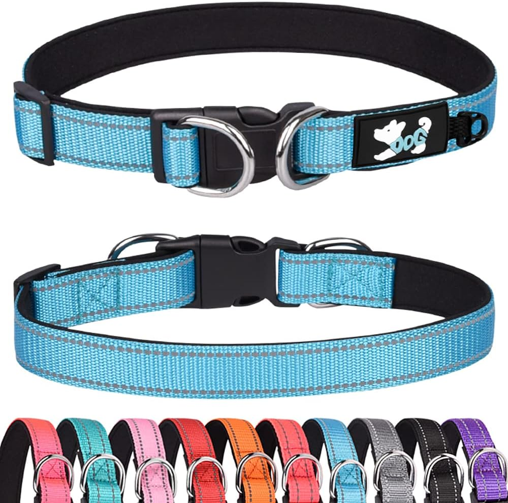 Haoyueer Padded Dog Collar Reflective Dog Collars for Small Medium Large Dogs Comfortable Soft Neoprene Adjustable Basic Dog Collars (S, Red)