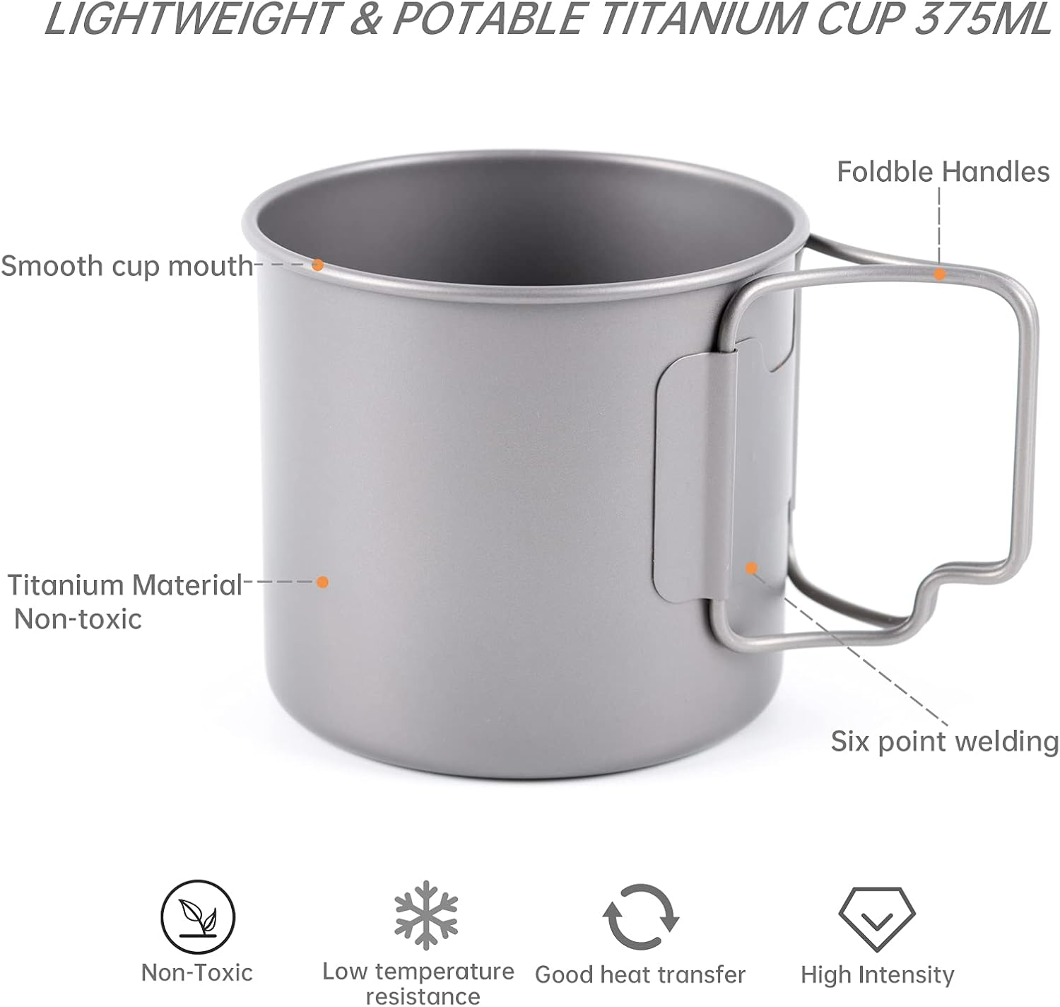 TOAKS Titanium Mug Camping Mug Backpacking Pot Outdoor Picnic Hiking Titanium Tableware (375 Ml)
