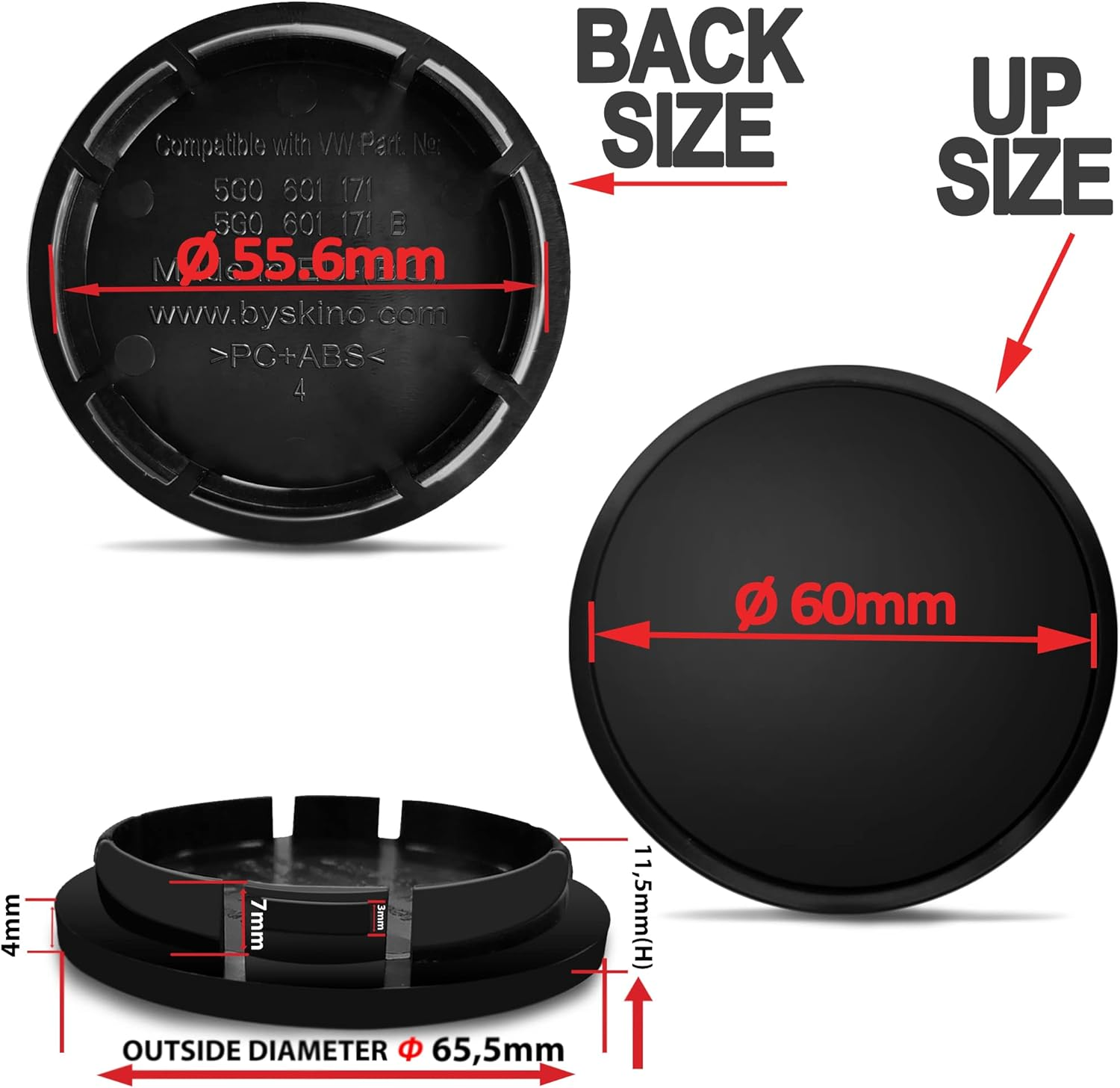 Skinoeu Compatible with Hub Caps VW 66 Mm 5G0601171XQI Wheel Hub Cover for Alloy Wheels Wheel Centre Cap Hub Caps Black Iron Cross Silver CR 24