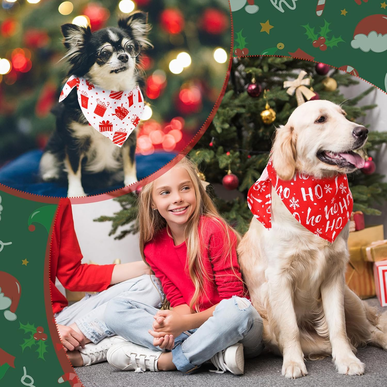 Paterr 100 Pieces Dog Bandanas Bulk Christmas Pet Handkerchief Soft Dog Cute Triangle Bibs Kerchief Adjustable Washable Xmas Pet Scarf Costume Accessory Decoration for Small Medium Dogs Puppy Cats image number 1