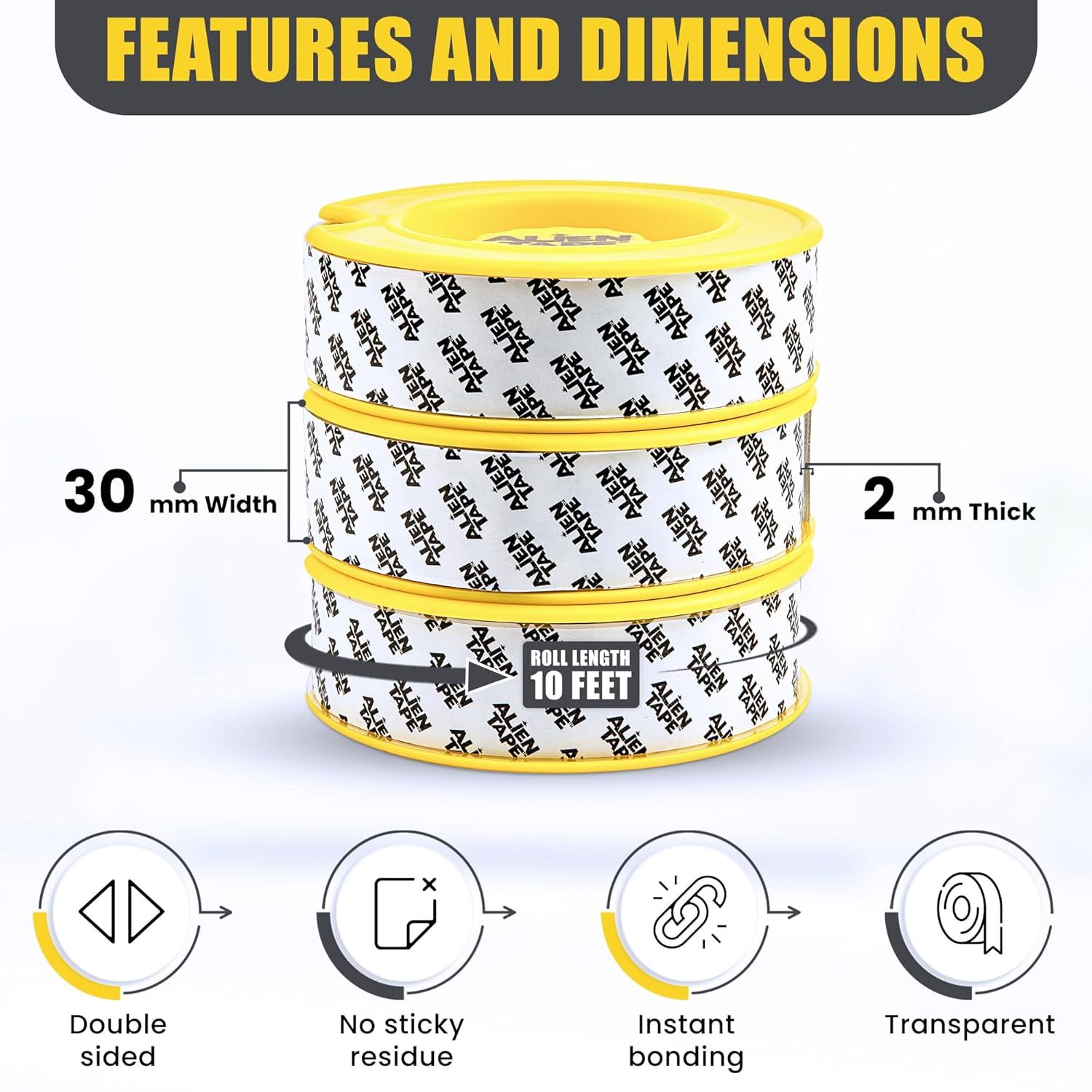 Bell+Howell Ez Cut by Alien Tape Double Sided Easy Cut Mounting Tape, 30 Feet - Pre-Cut Grids for Hassle Free Cutting, Strong Adhesive, Multi-Surface Use, No Scissors Needed, image number 3