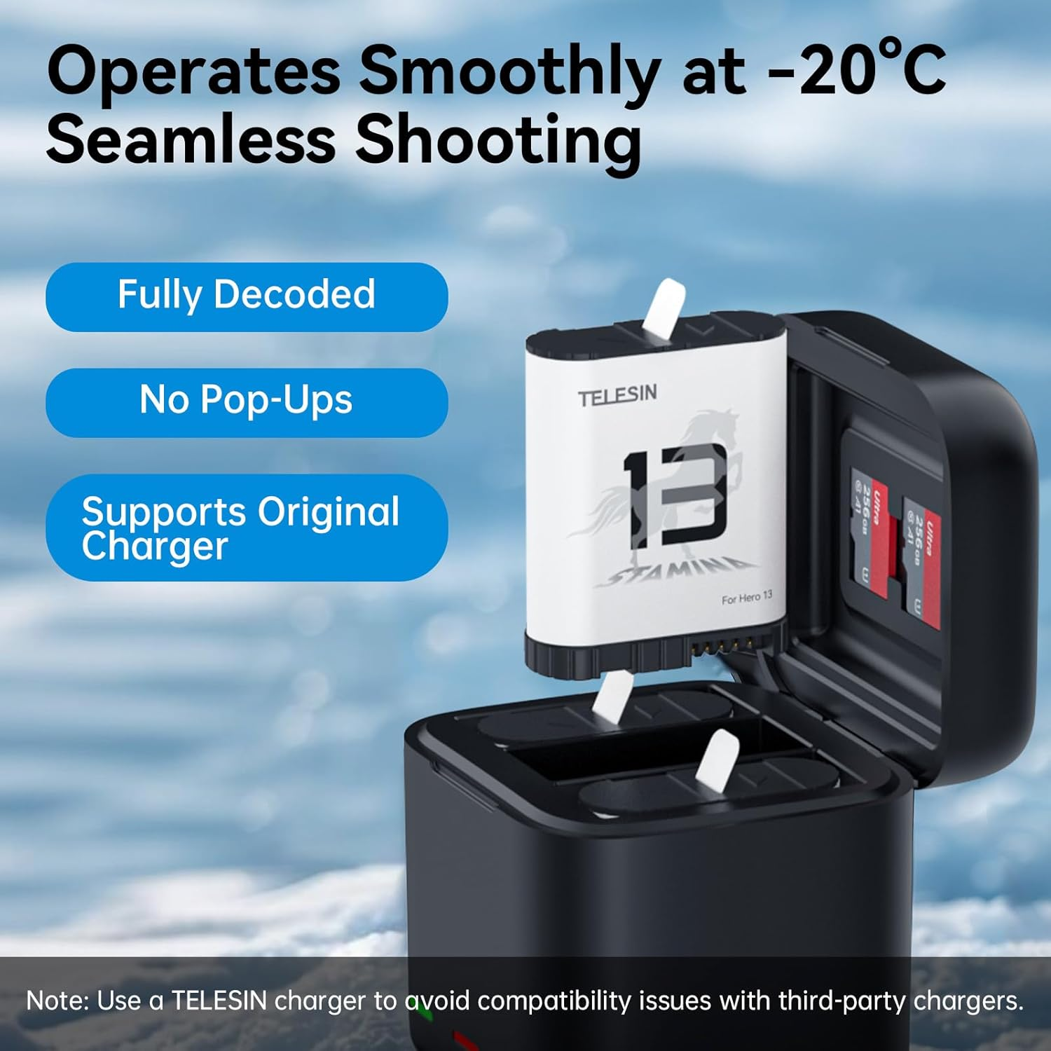 TELESIN Enduro Battery Kit for Go Pro 13(1*Battery Charger+2*Battery), Long-Lasting Large Capacity like Original Enduro Batteries Support Fast Charging for Go Pro Hero 13 Action Camera Accessories - 1*Battery Charger+2*Battery image number 1