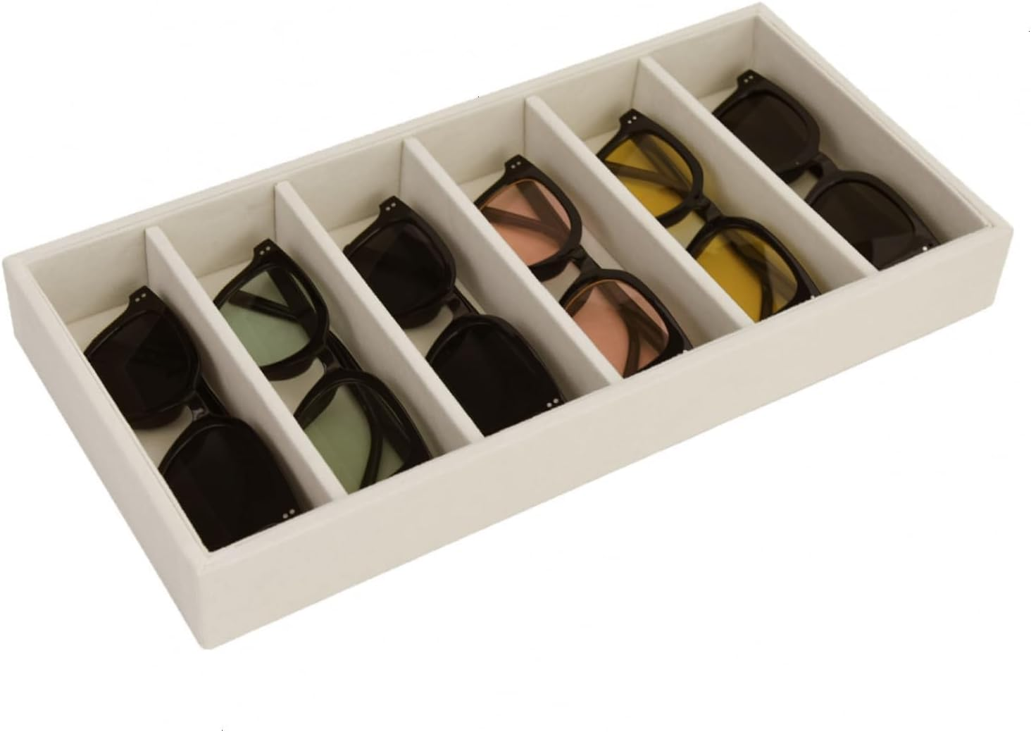 Sunglass Organizer Tray, Beige Velvet Glasses Trays, Eyeglasses Watches Jewelry Display Organizer Tray Box for Men Women (8 Grids Beige) - 6 Grids Beige