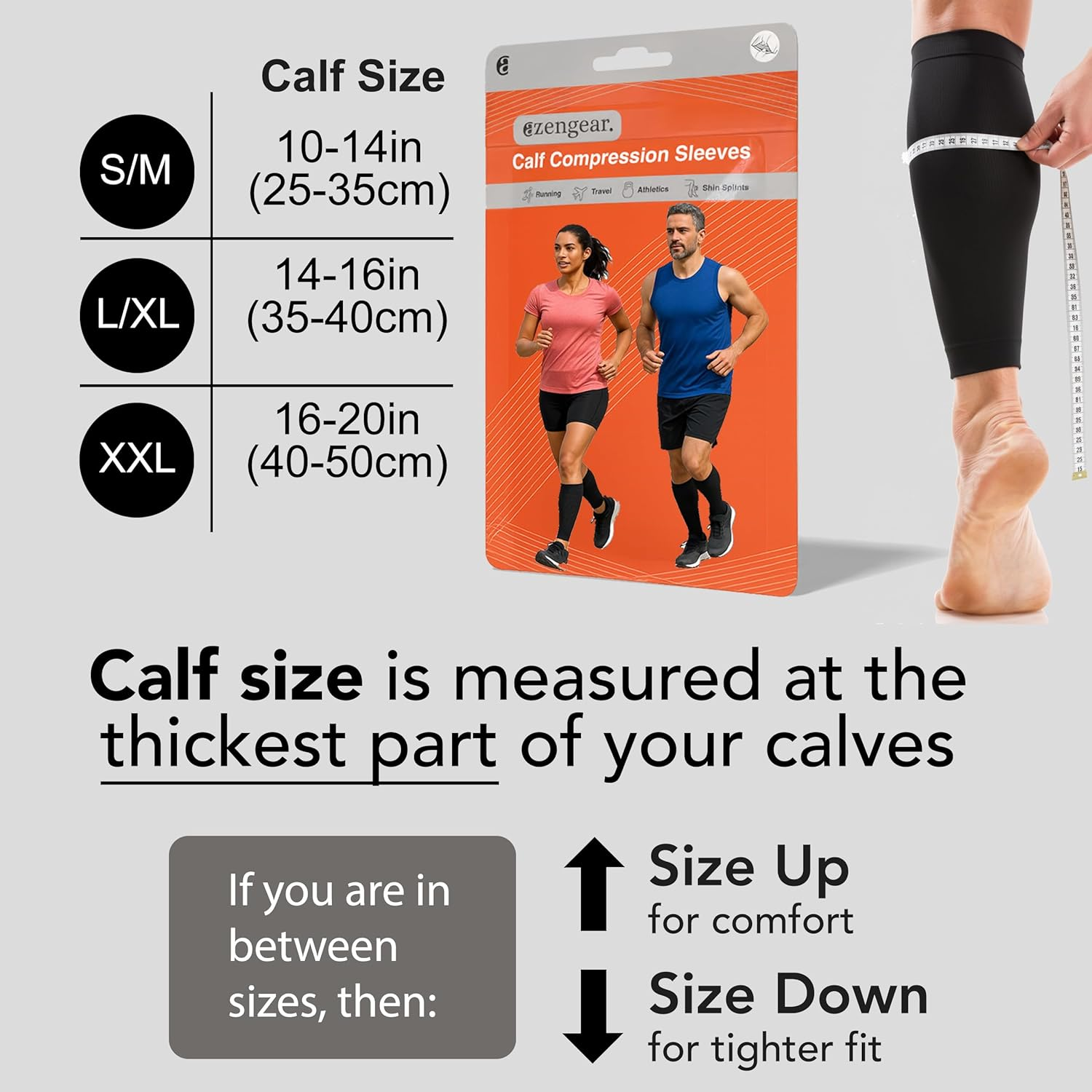 Azengear Calf Sleeves for Men & Women (20-30 Mmhg) - Calf Support - Compression Calf Guards - Leg Sleeves for Torn Muscle - Shin Splints Brace (Pair) - Black S/M image number 2