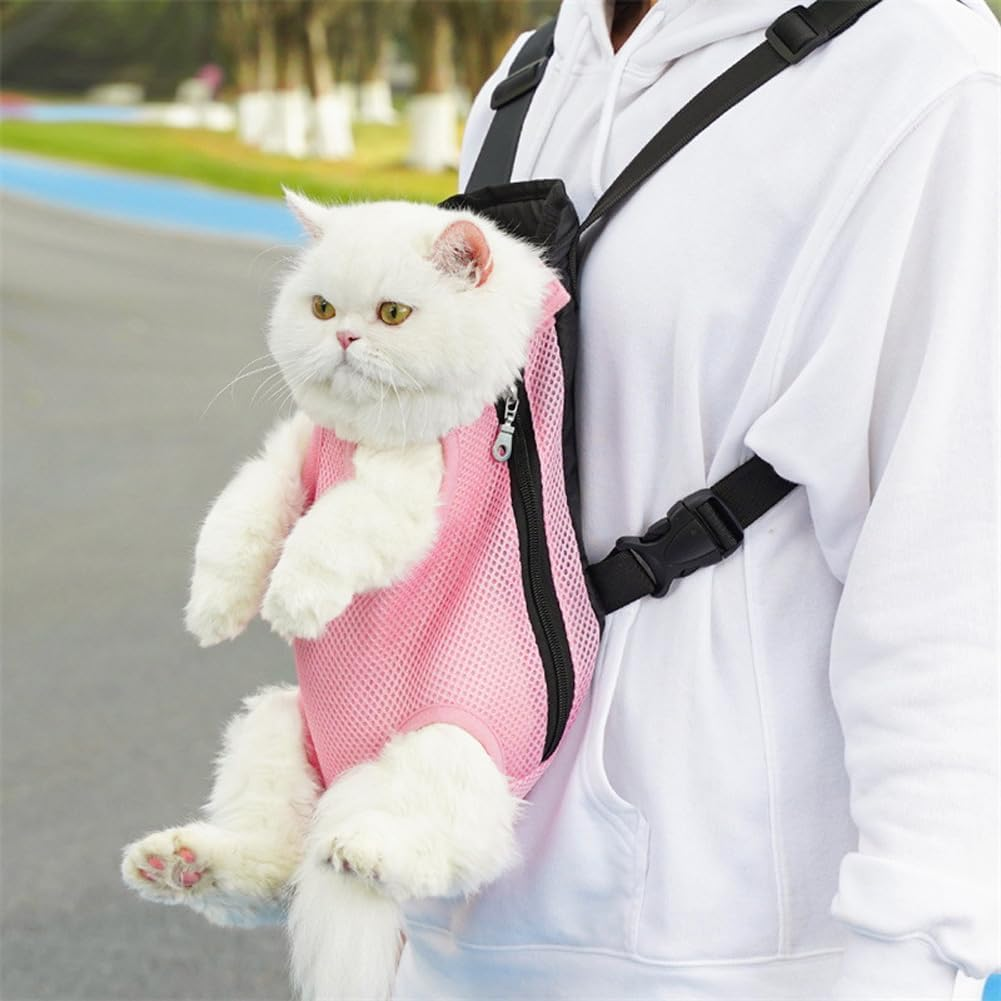 Pet Carrier Backpack, Adjustable Cat Front Travel Bag, Pet Legs Out Ventilated Dog Chest Carrier with Hook and Loop for Camping Hiking Travel Puppy Cat (Pink, L) image number 6
