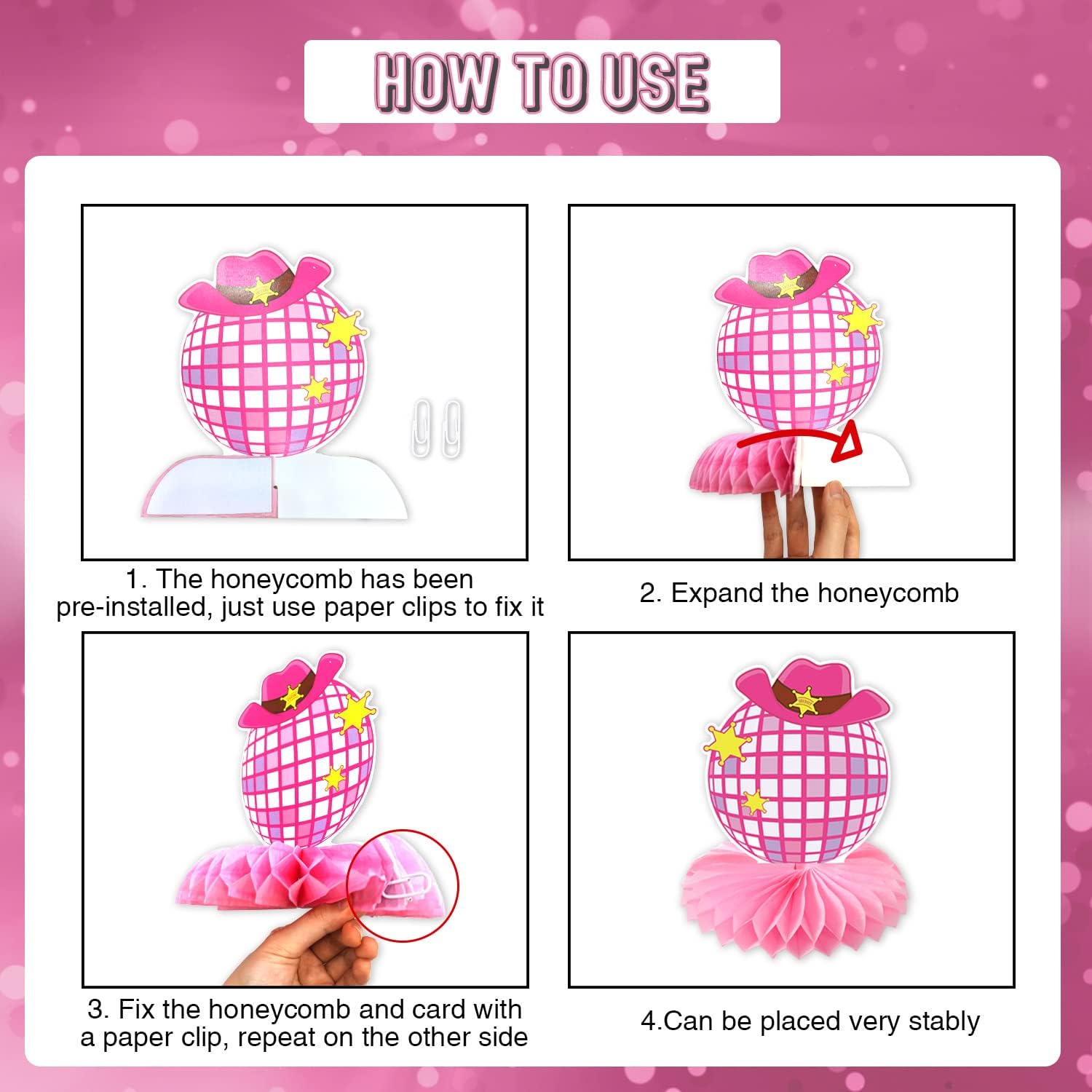Lets Go Girls Bachelorette Party Decorations - 9Pcs Disco Cowgirl Decorations Honeycomb Centerpiece Pink Bachelorette Party Decorations Disco Western Cowgirl Party Decorations Girls