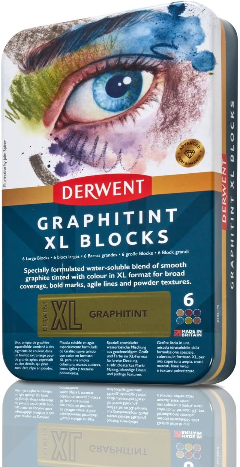 Derwent Graphitint XL Blocks 6 Tin, Set of 6, 60Mm Extra-Large Block, Water-Soluble, Ideal for Sketching, Drawing and Expressive Mark Making, Professional Quality (2306175) image number 5
