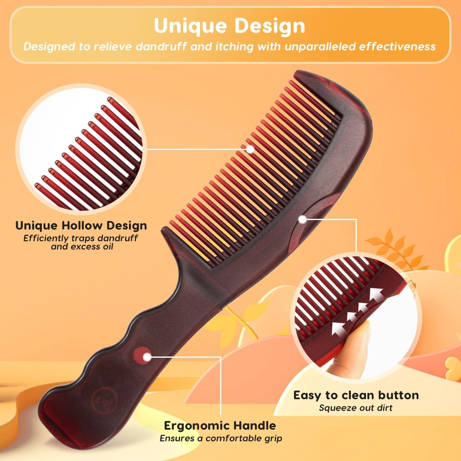 Hollow Tooth Scalp Massage Comb Set, 2 Pieces Hollow Tooth Scalp Sweep Combs Dandruff Remover, Dandruff Comb Energy Massage Comb for Women or Girls image number 6