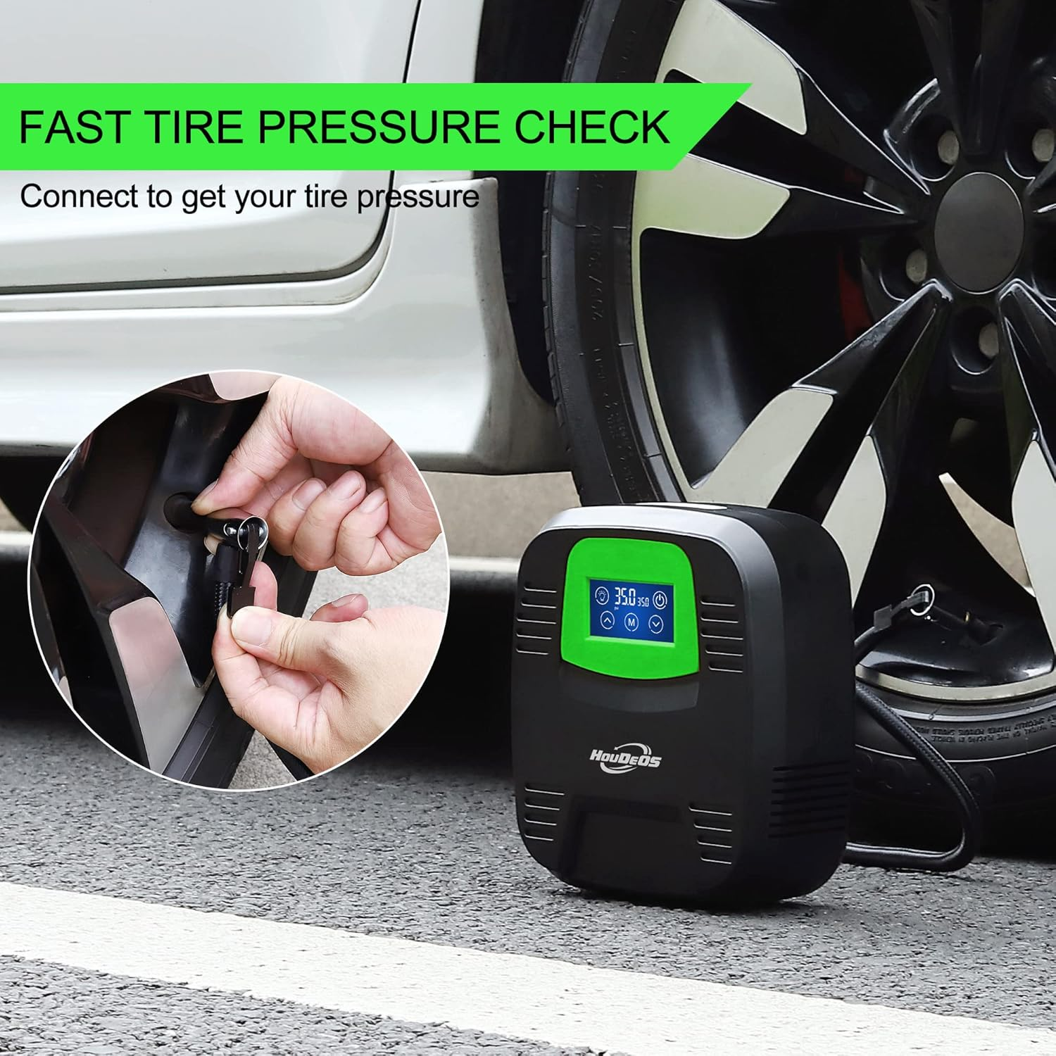 Tire Inflator Portable Air Compressor,Air Pump for Car Tires with Digital Display, Led Light, Auto Shut off Function,Suitable for Cars, Motorcycles, Bicycles, Balls, Kayaks,Etc. (Green & Black) image number 5