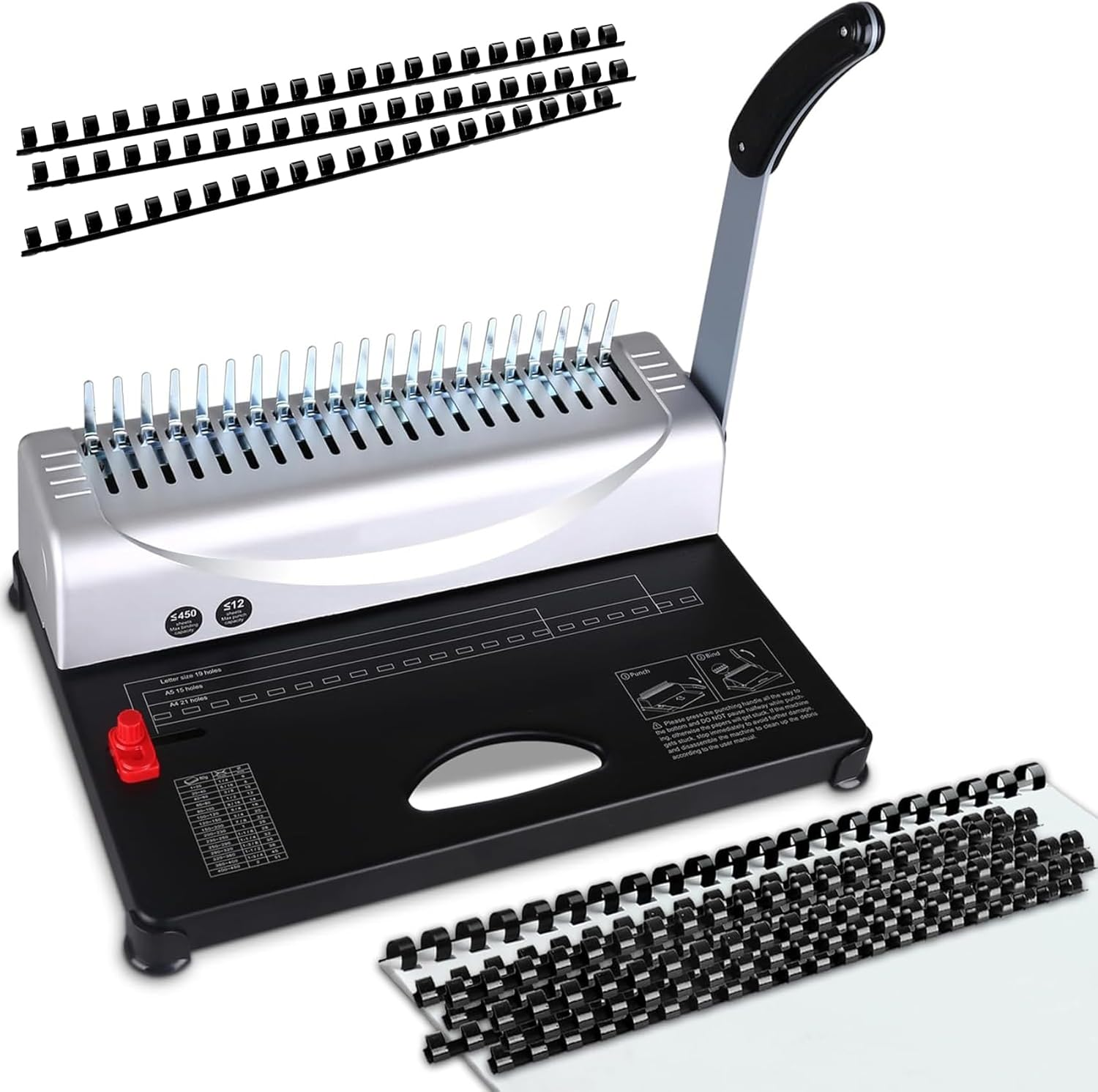 21Holes Binding Machine, Comb Binding Machines with 100PCS Comb Bindings Spines, 450 Sheets Book Binder for Letter Size, A4, A5 Paper