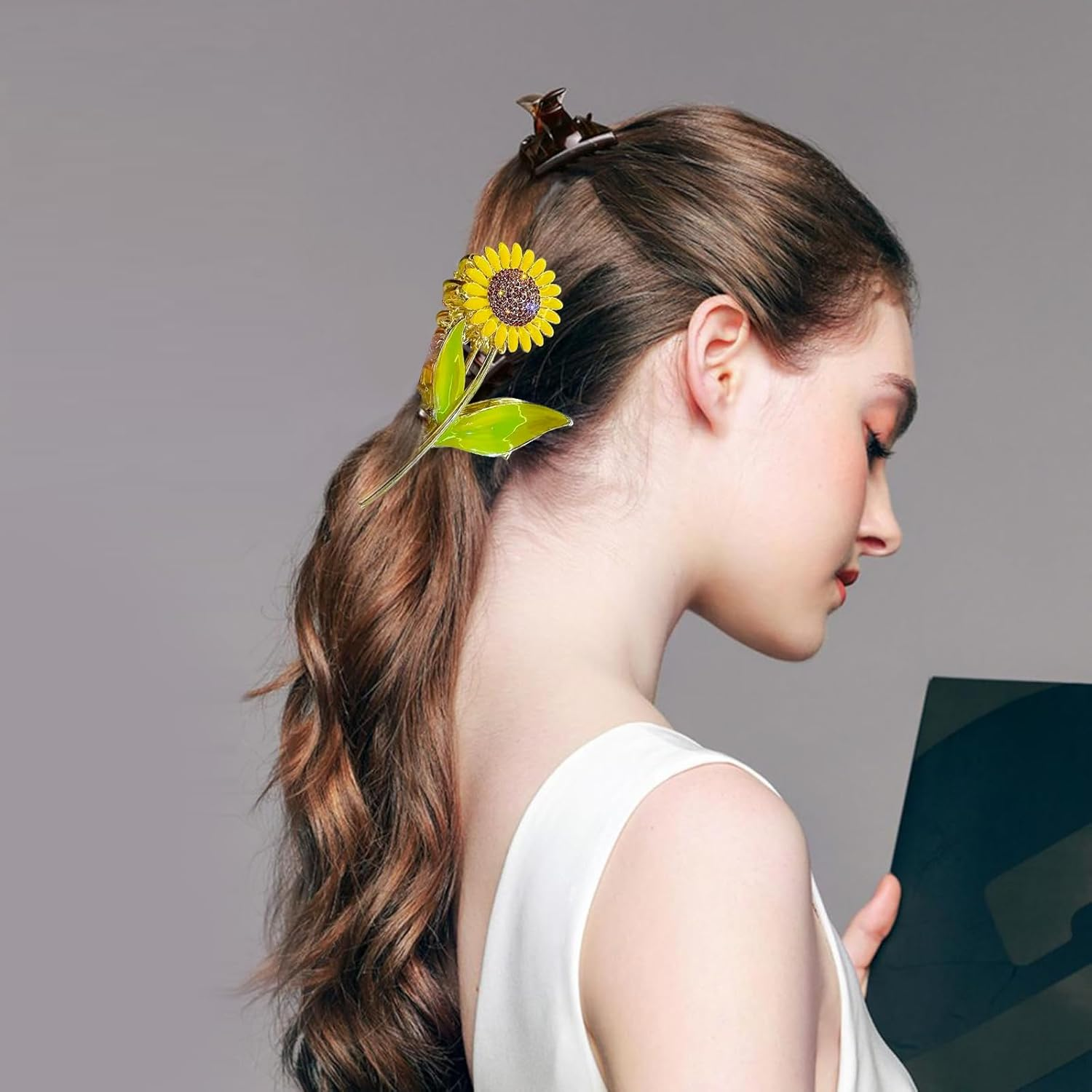 Flower Metal Hair Claw Clips,Sunflower Hair Clips,Flower Hair Clips,Sunflower Hair Claw Clips,Nonslip Large Claw Hair Clamps,Flower Hair Hold Clip for Women Thin and Thick Hair