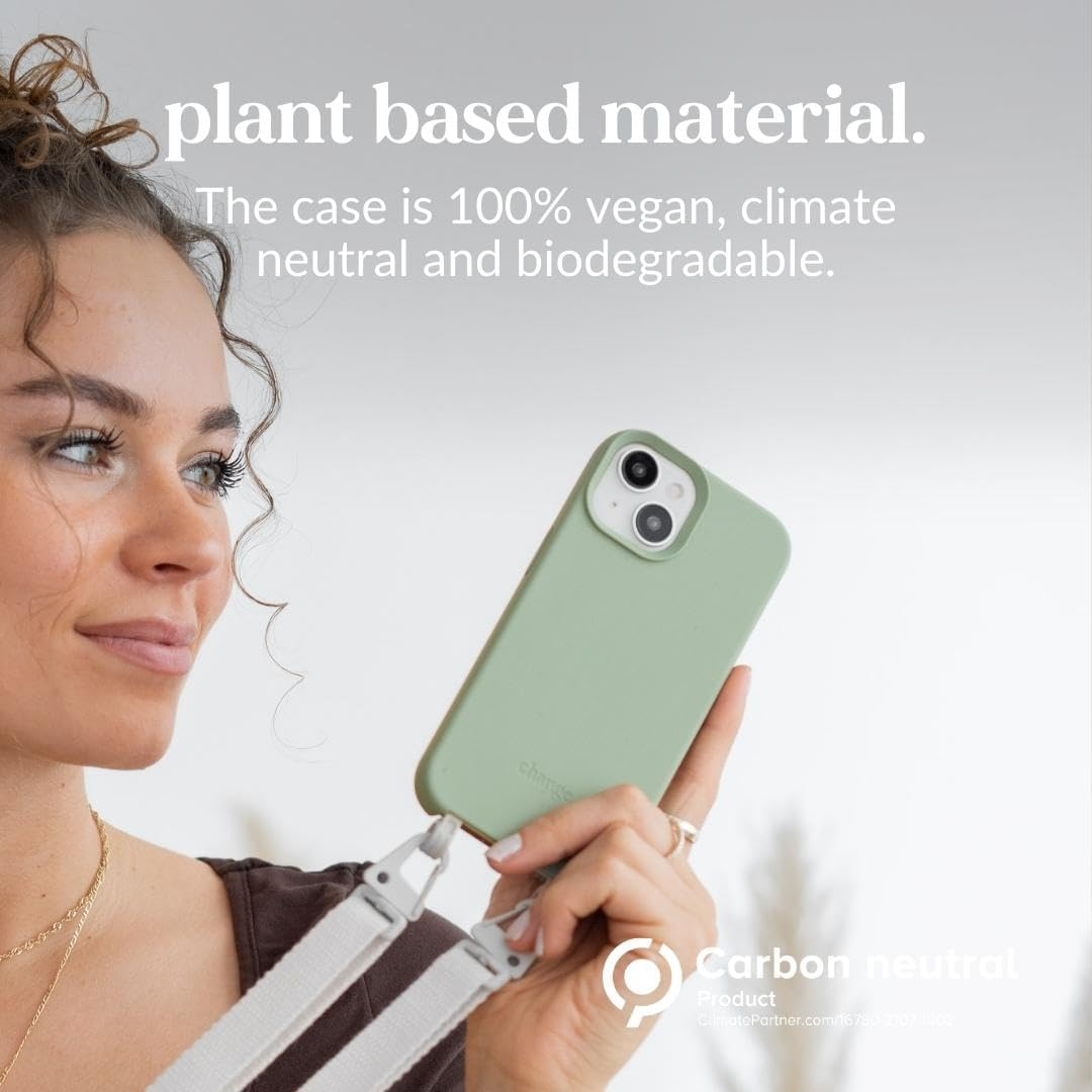 Woodcessories - Change Case, Sustainable Mobile Phone Chain Removable Compatible with Iphone 15 Case with Strap Beige Blue - Biodegradable image number 3