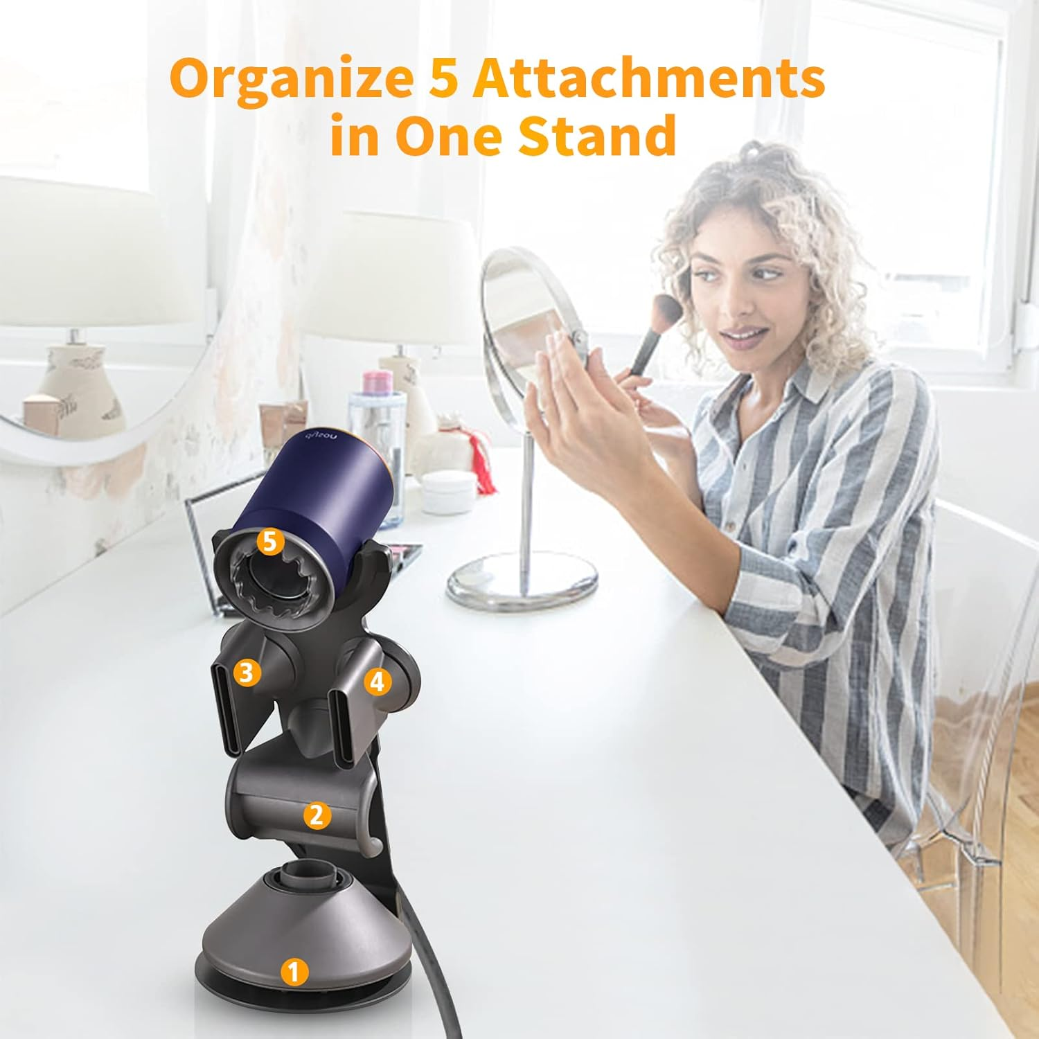 Genyen Eye Hair Dryer Holder Stand for Dyson Hair Dryer, Upgraded Dyson Hair Dryer Holder Dyson Hair Dryer Stand Black to Store 5 Dyson Hair Dryer Attachments with Cable Hook image number 5