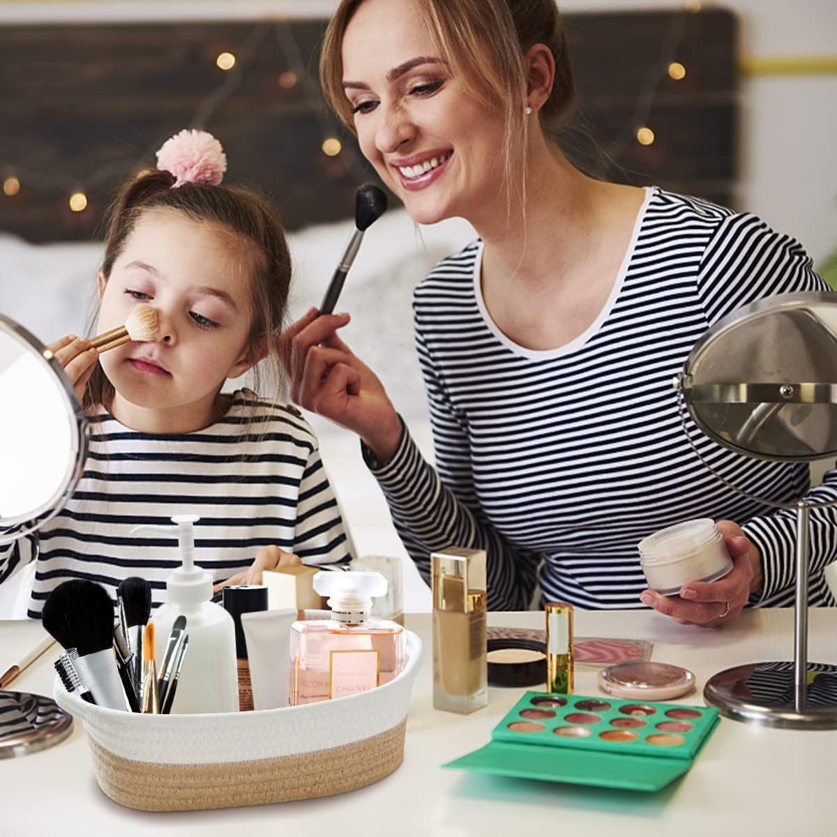 5-Piece Rectangle Storage Basket Set, Cotton Rope Woven Baskets Bins with Handles for Montessori, Baby Nursery, Dog Toy Baskets, Cat Toy Box, Bathroom Organization Bin (Rectangle, Brown) image number 2