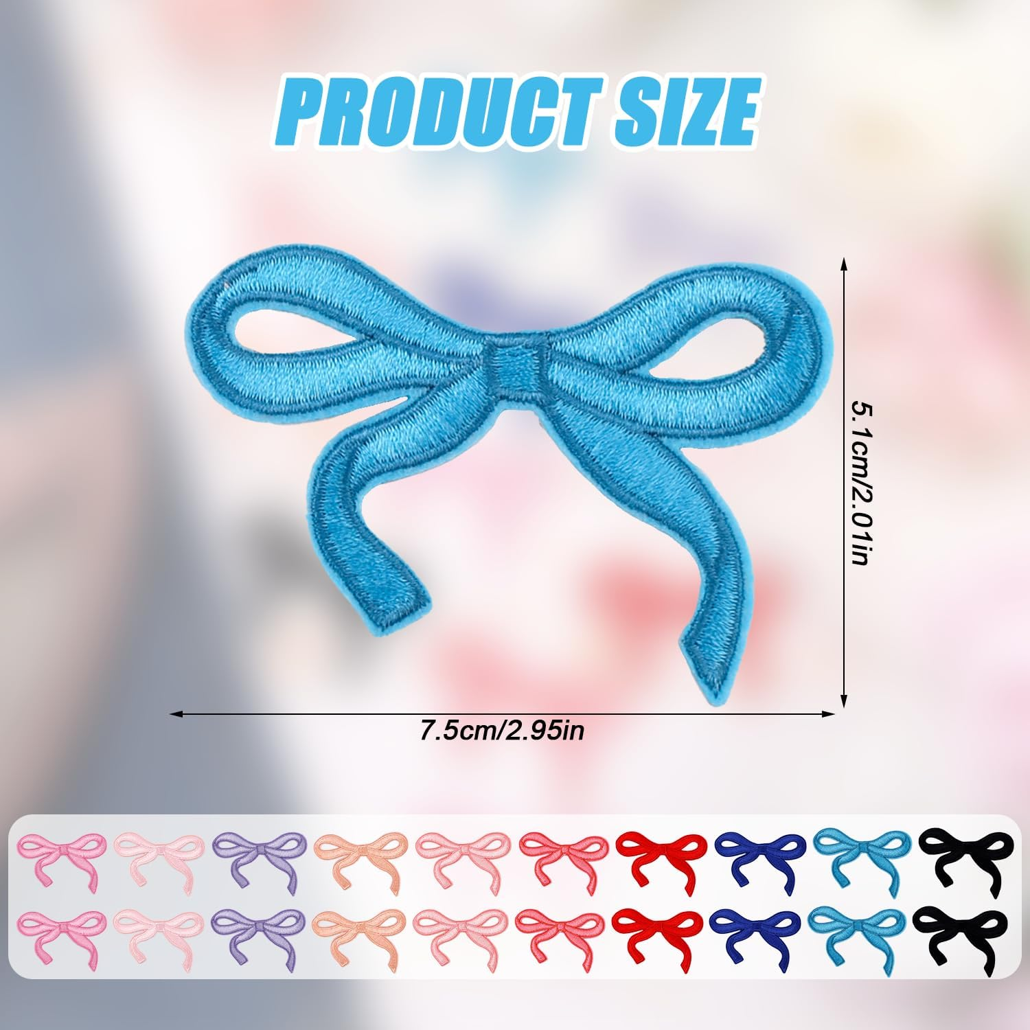 20Pcs Bow Patches, 10 Colors Cute Iron on Patches Chenille Patches Bowknot Ironing Patches Bow Patch Decor Embroidery Supply for Clothes Hats Pants image number 5