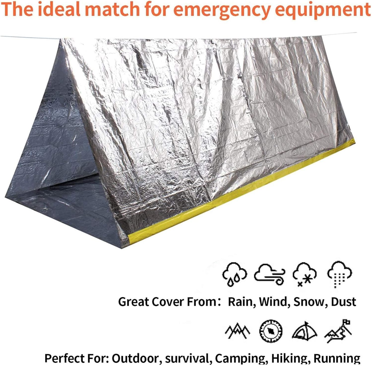 Emergency Survival Shelter Tent, 59 X 98.4Inch Waterproof 2-Person Mylar Thermal Shelter for Hiking Camping