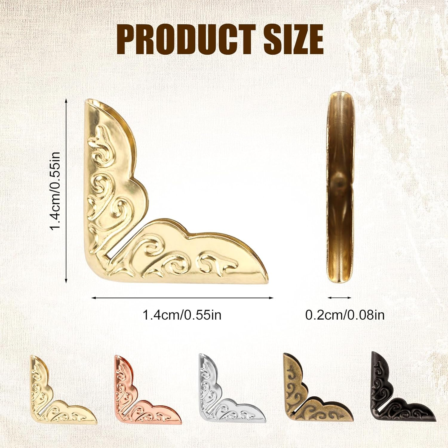 100Pcs Book Corner Protectors, Iron Book Edge Protector Vintage Paperback Book Corner Protector Decorative Book Corner Covers for Scrapbook Photo Album Notebook Folder Picture (5 Colors) image number 4