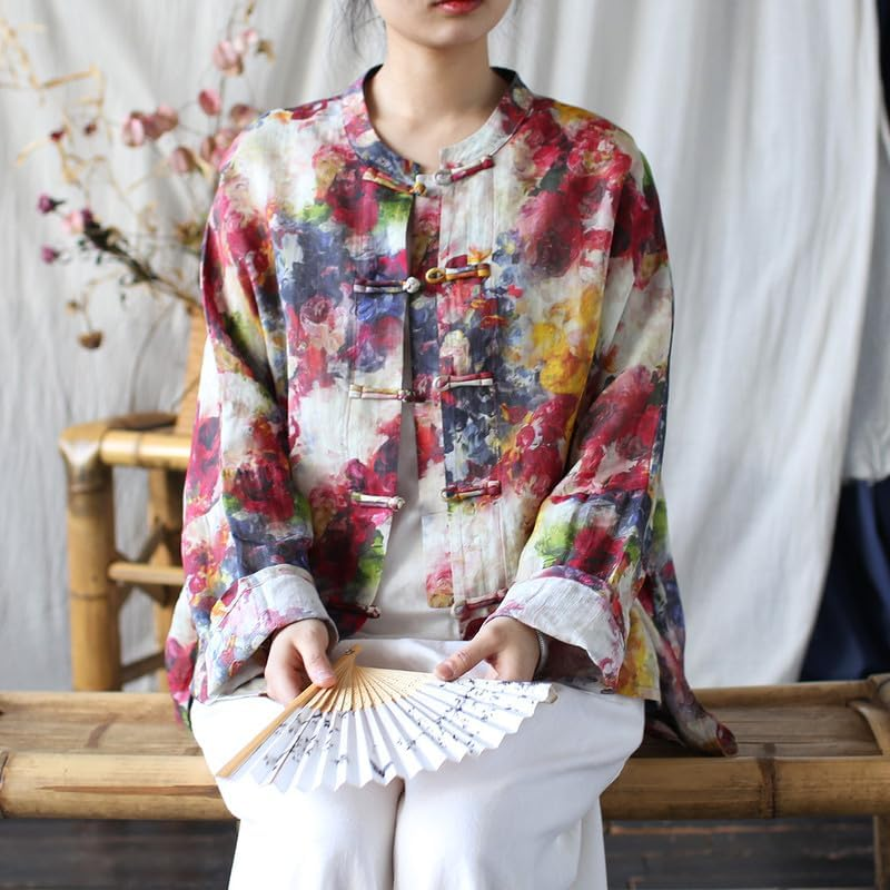 Vintage Long-Sleeve Hand-Made Frog-Button Loose Cardigan Jacket for Women image number 1