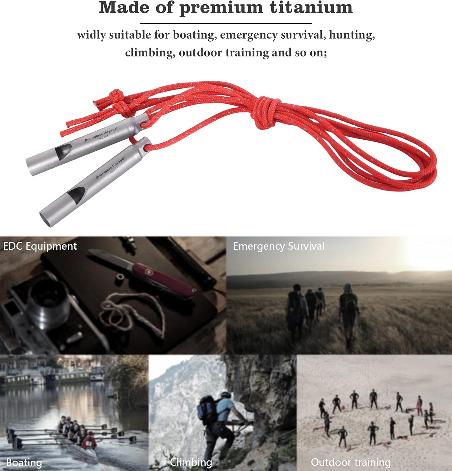 Boundless Voyage Titanium Whistle Emergency Survival Safety Whistles with Lanyard Loud for Outdoor Camping Hiking Coaches Training Sports Keychain Whistle image number 5