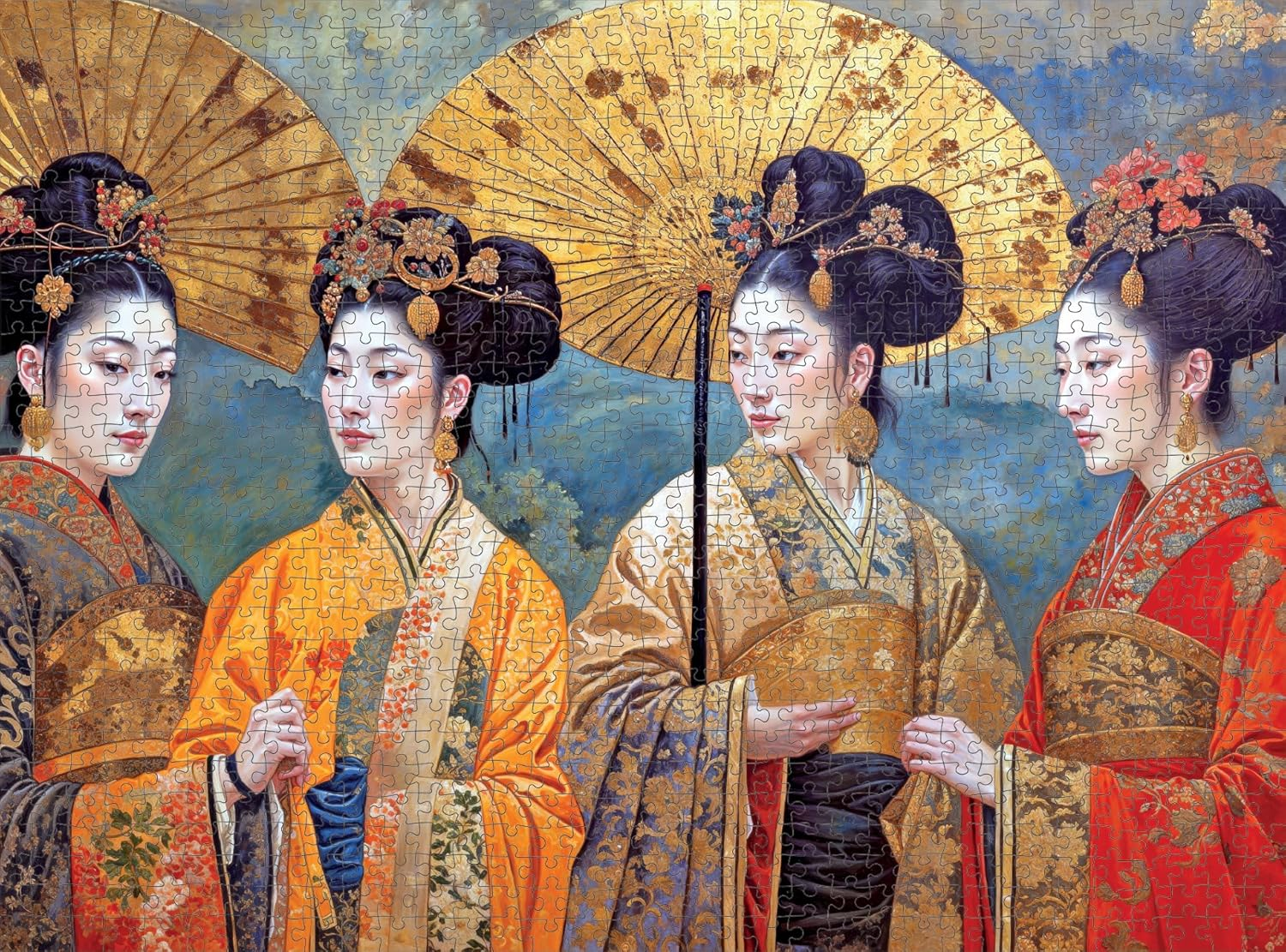 Cross & Glory &ndash; Silk and Splendour: an Imperial Puzzle Panorama &ndash; 1000-Piece Jigsaw Puzzle for Adults | Tang Dynasty Art | Textured Oil and Watercolour Mix image number 5