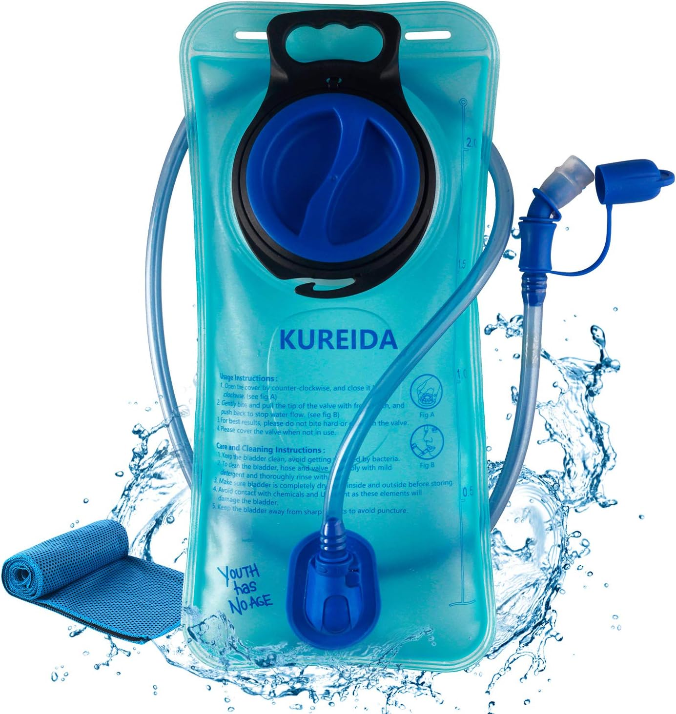 KUREIDA Hydration Bladder 2 Liter Leak Proof Water Reservoir,Bpa Free,Wide Opening, Military Water Bladder Combined with Hydration Backpacks for Biking Hiking Running Camping Climbing.
