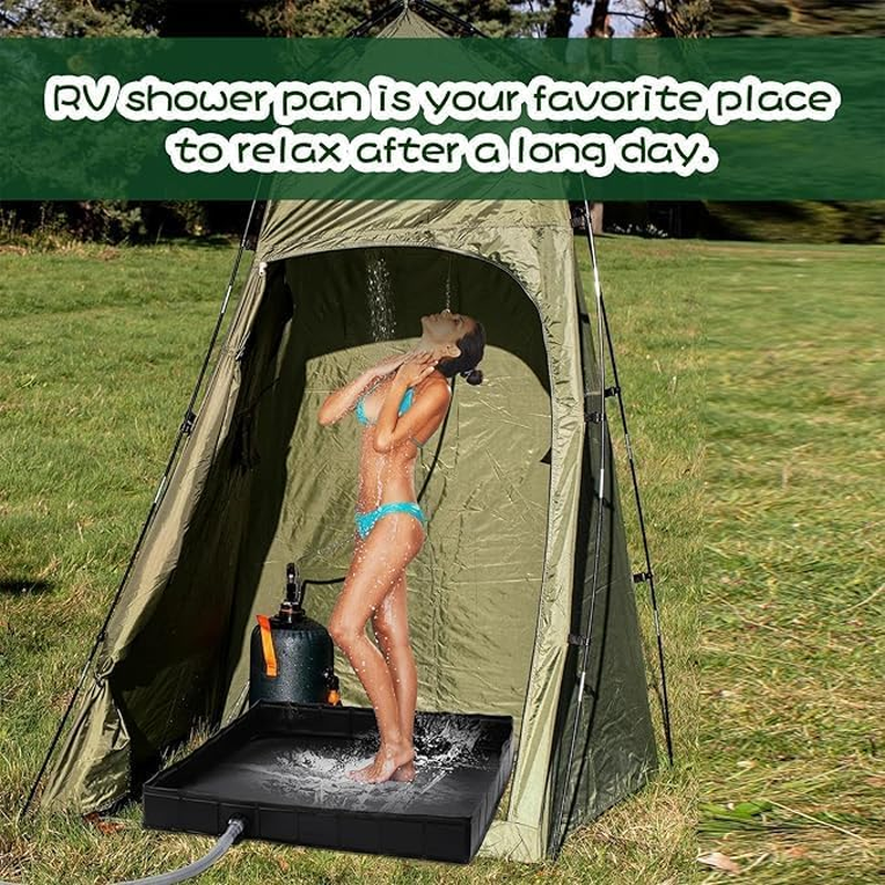 Large Shower Base with Drain-Pipe, Foldable Camping Shower Mat with Wrapped Edges, Portable Shower Base for Outdoor Shower Camping, Rapid Drainage Shower Pan, Privacy Shower Base, Keep Feet Clean (1) image number 4