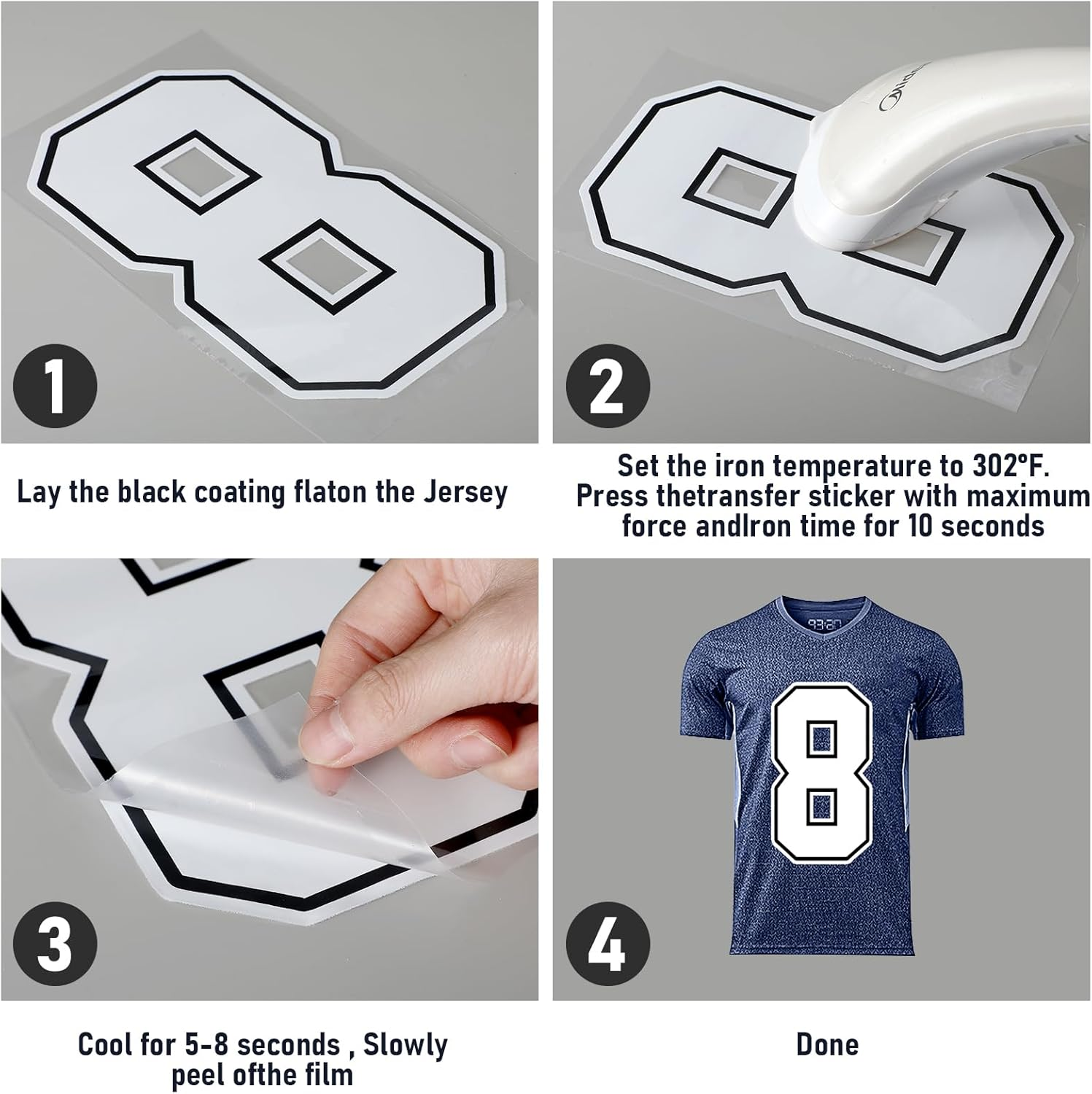 190 Pcs Iron on Letters Iron on Numbers Alphabets Fabric Stickers 8 Inch and 3 Inch Number Patches 2'' Heat Transfer Letters for Clothing DIY Crafts Sports Team Uniform(Border Style,White) image number 4