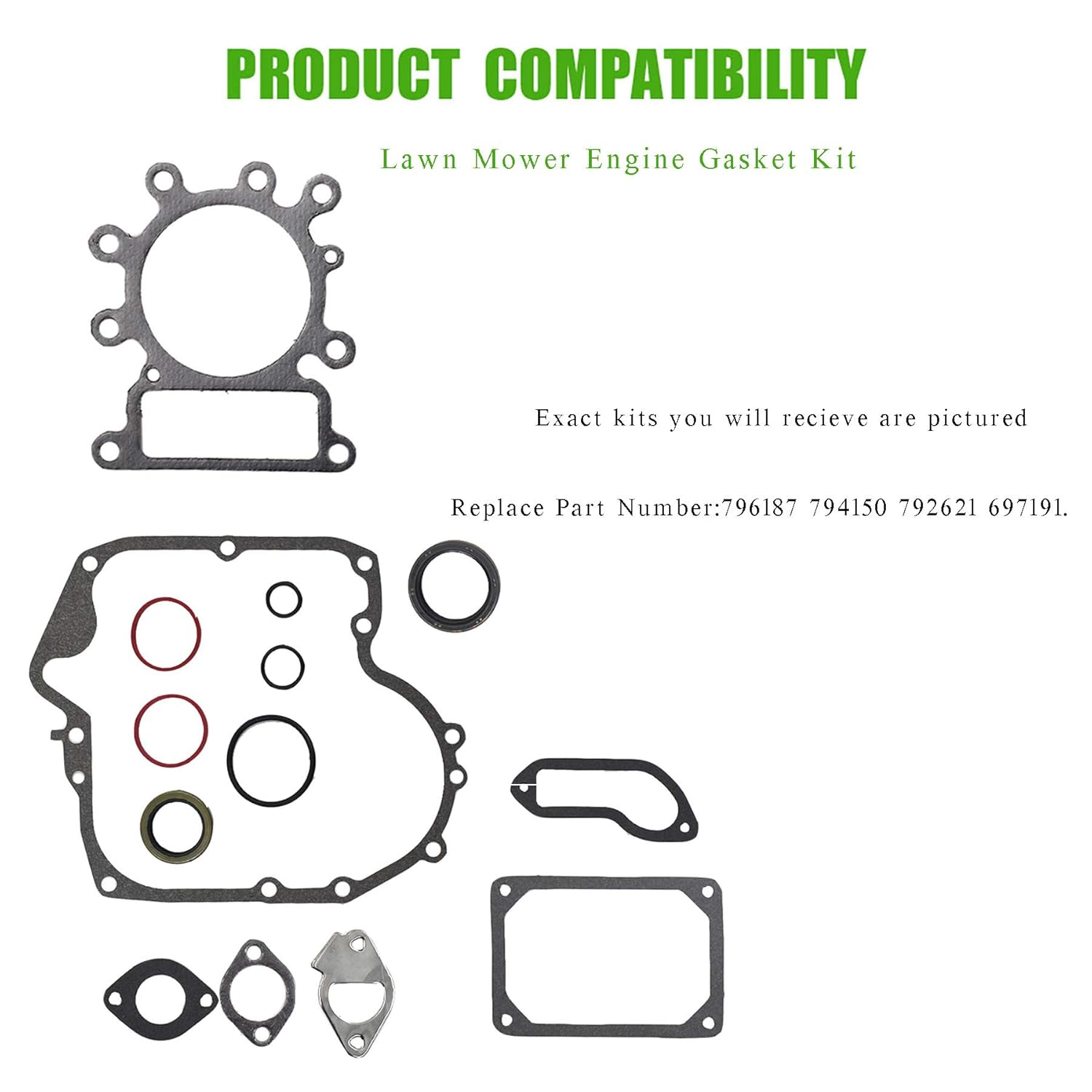 796187 Engine Gasket Kit Replacement for Briggs Stratton 794150 792621 697191 Lawn Mower Gasket Set image number 2