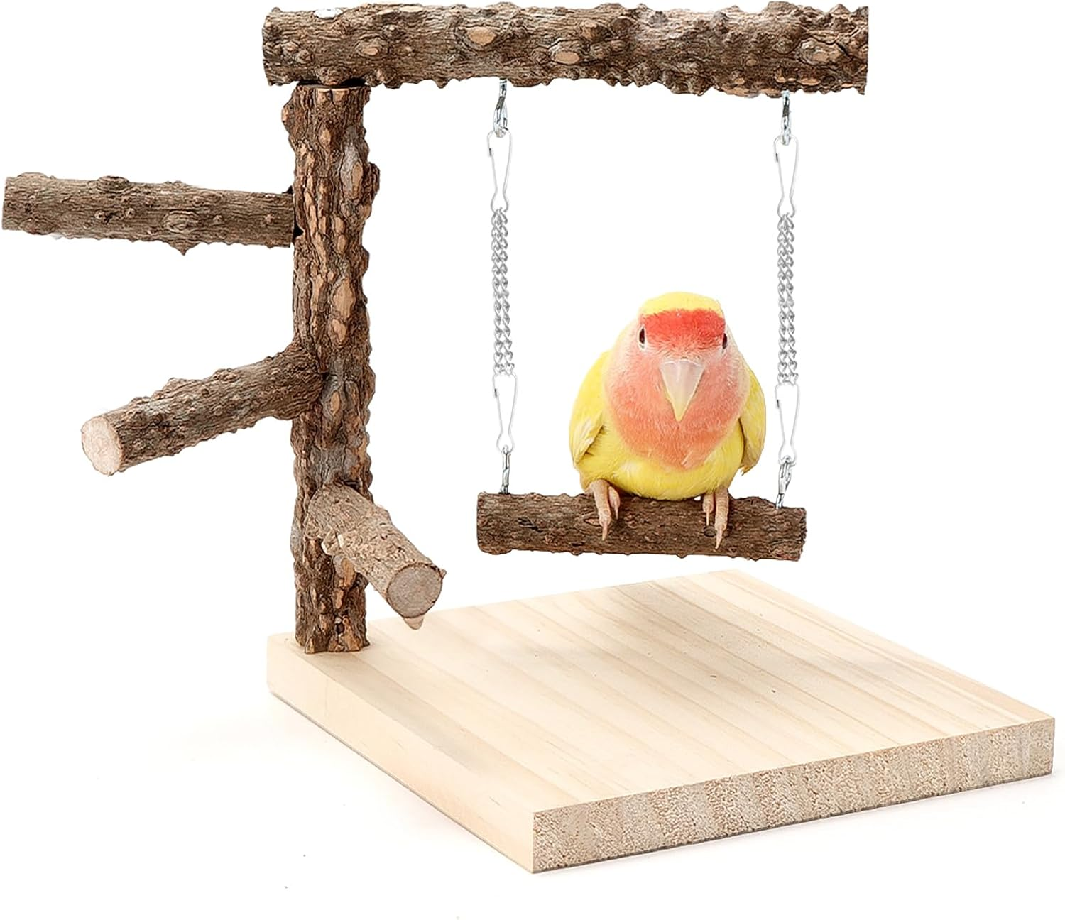 Bird Perch Stand Tabletop,Natural Pricklyash Wood Parrot Playground,Bird Active Toys Cage Accessories,Playstand Platforms for Parrots Parakeets Canaries Cockatiels Conure Lovebirds image number 4