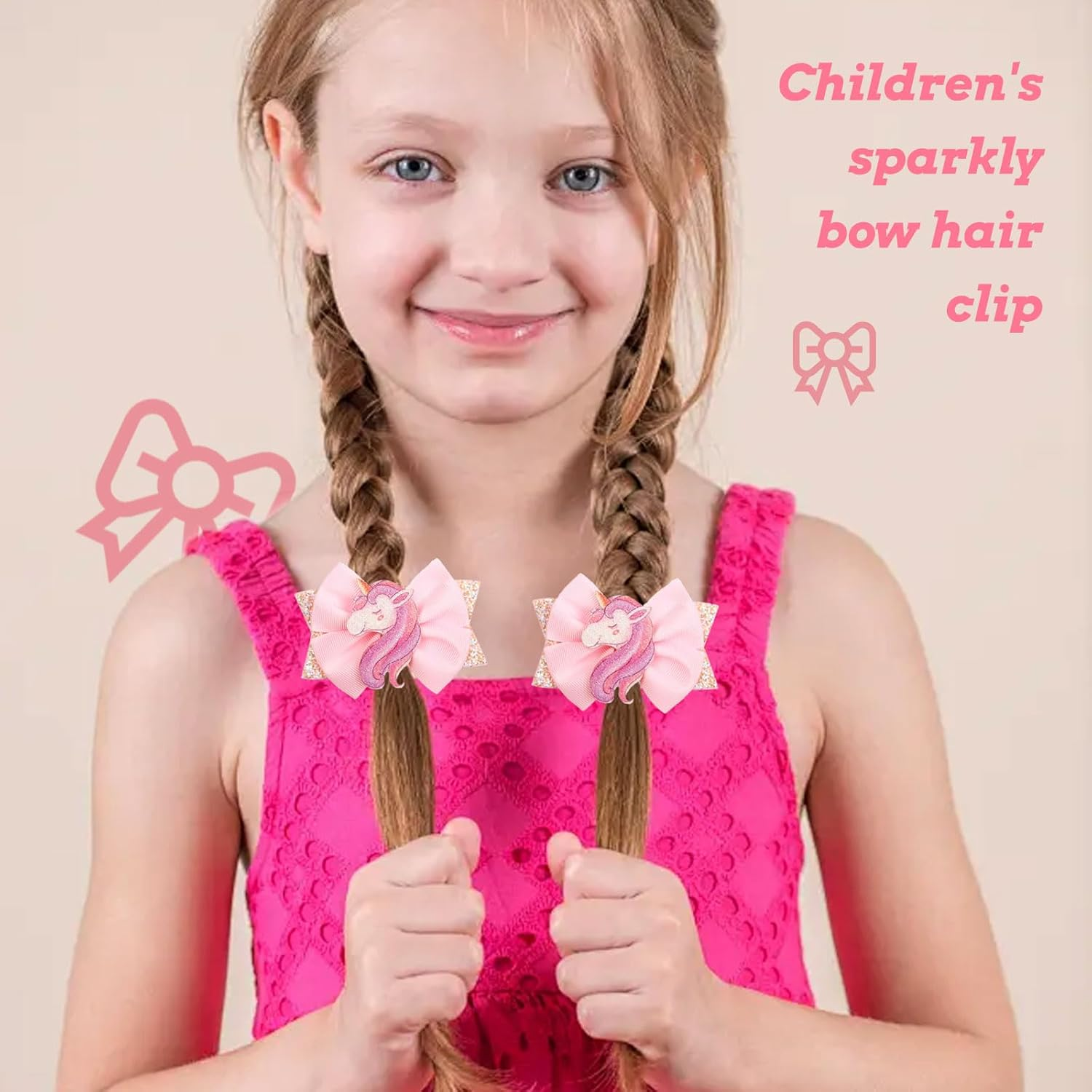 Celblisora Glitter Unicorn Hair Bows for Girls - 2 Pieces Glitter Pink Unicorn Bows, Cute Alligator Hair Clips, Hair Accessories for Toddlers, Birthday Gift image number 4