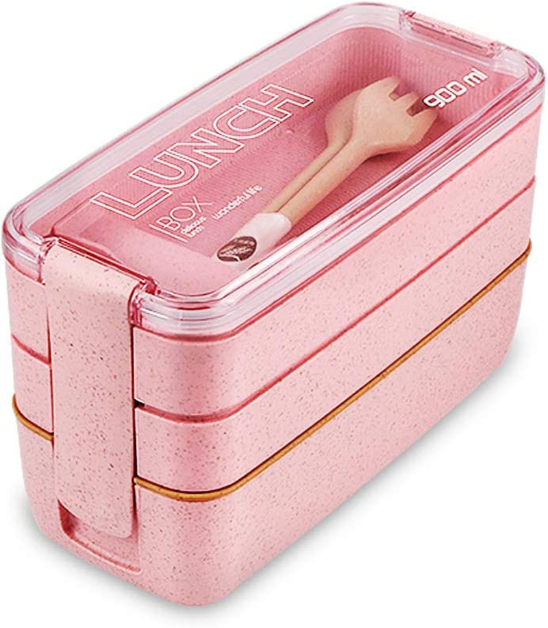 Iteryn Bento Adults Lunch Box, Stackable Bento Box, 3-In-1 Compartment - Wheat Straw, Leakproof Bento Lunch Box Meal Prep Containers