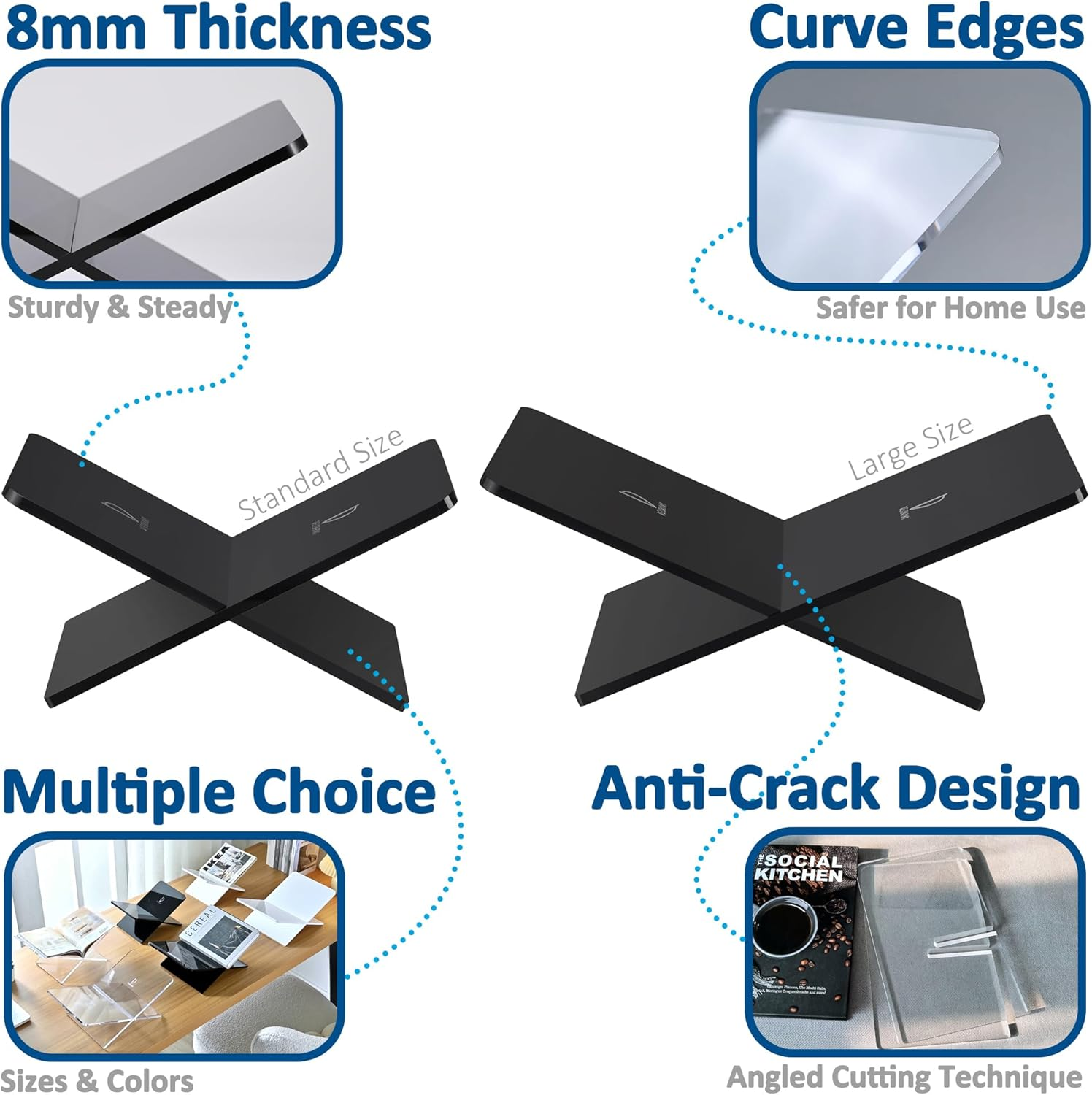 Acrylic Book Stand 38 X 24 X 14 Cm Large Open Book Display Stand for Cookbook Art Book Bible Guest Book - Coffee Table Book Stand for Reading - Black, Large