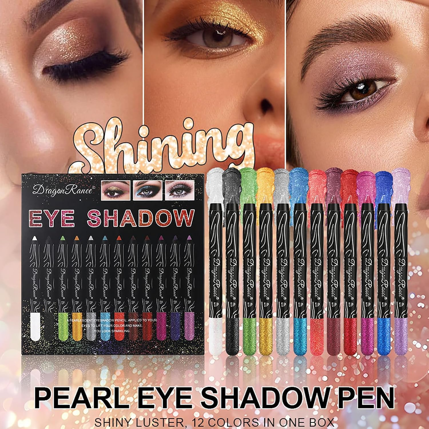 Dynaeuty 12PCS Cream Eyeshadow Stick Sets, Metallic Glitter Shimmer Smokey Eye Looks Waterproof Long Lasting Quick-Drying Sparkling Eye Shadow Makeup Kits (A) - Spice Berry image number 7