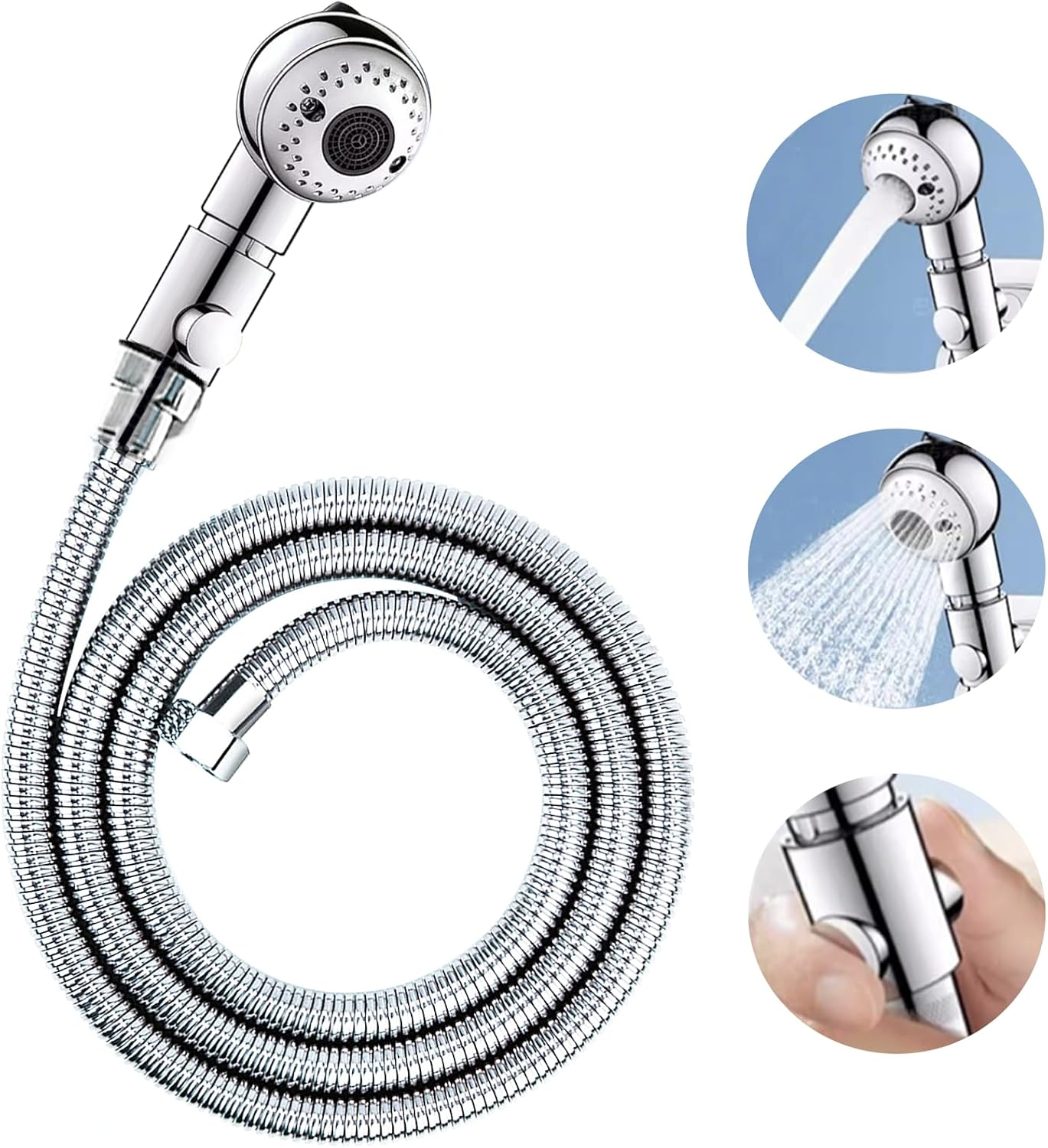 Shampoo Bowl Hose and Sprayer, 1/4&rsquo;&rsquo; Nut Stainless Steel Salon Sink Hose with Spray Head Replacement Part to Attach Shampoo Bowl Faucet Vacuum Breaker, Dual Sprayer Model, One Click Water Stop Button image number 4
