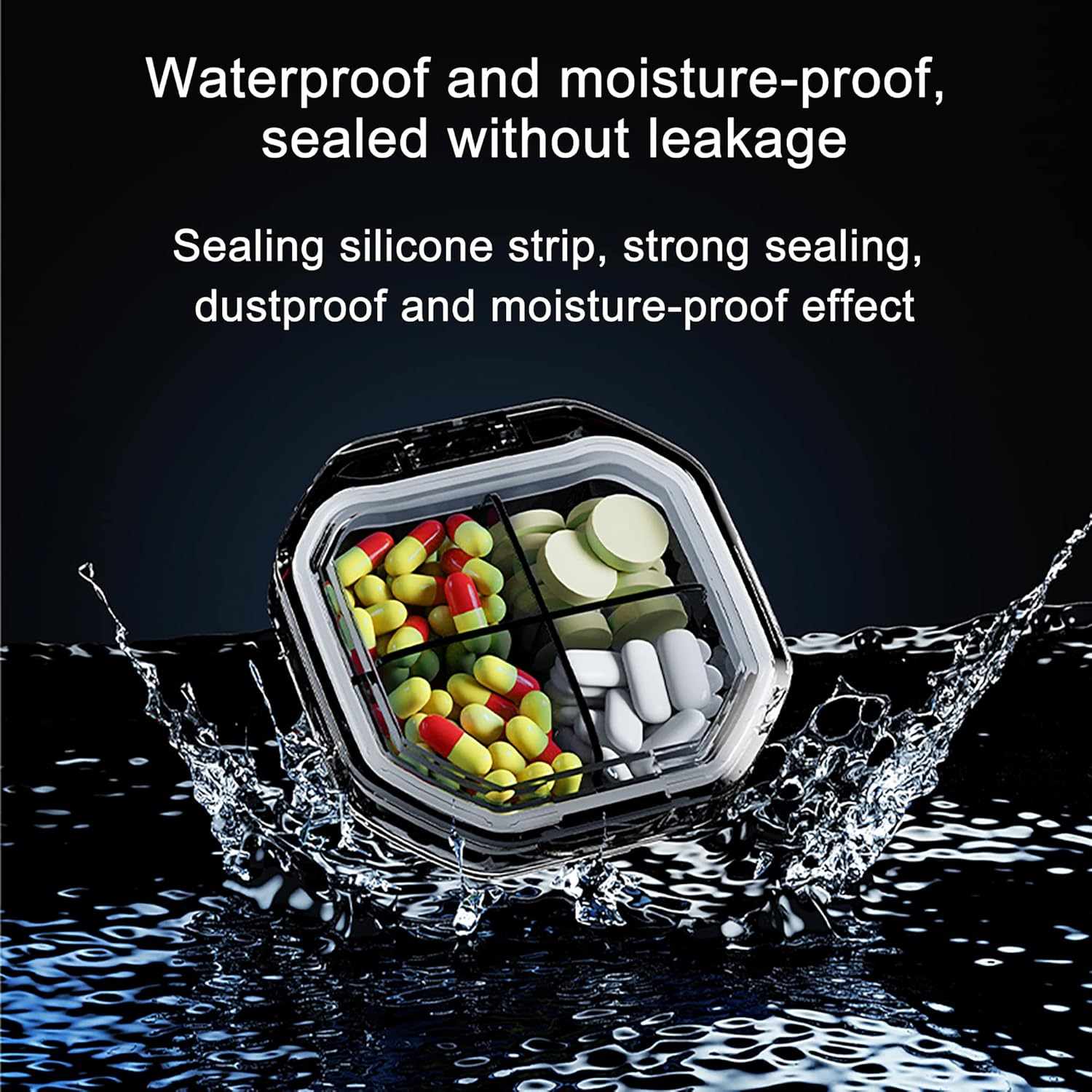 Pill Organizer Airtight Pill Box Pill Dispenser Home Travel Supplement Holder Portable Compact Waterproof Pill Box to Hold Medicine, Vitamin, Fish Oils, Jewelry and Secrets Daily Medicine (Blue) image number 5