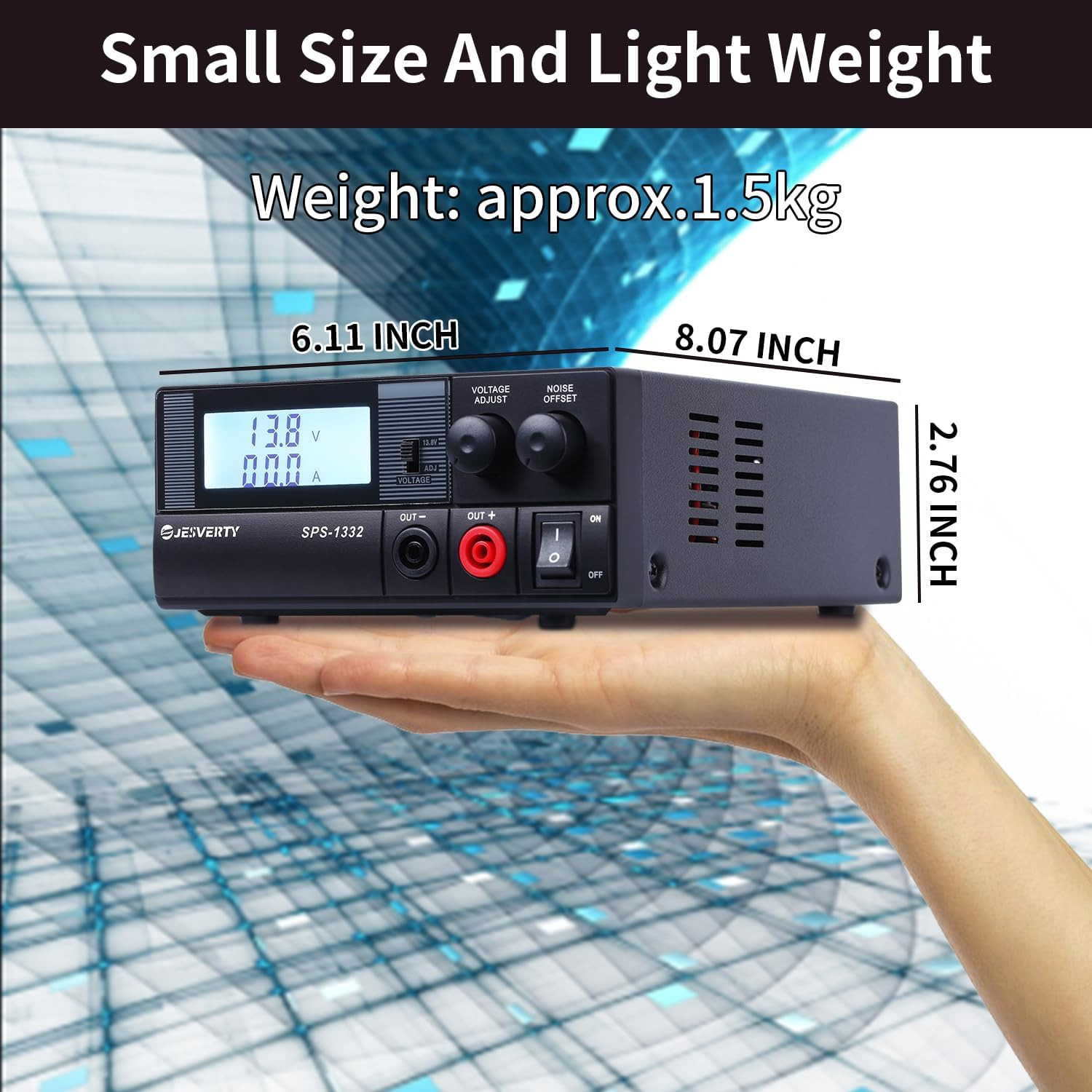Universal Compact Bench Power Supply- 30 Amp Regulated Home Lab Benchtop Ac-To-Dc Converter 13.8 Volt/9-15Volt, Cooling Fan, Screw Type Terminals - Jesverty SPS-1332 image number 3