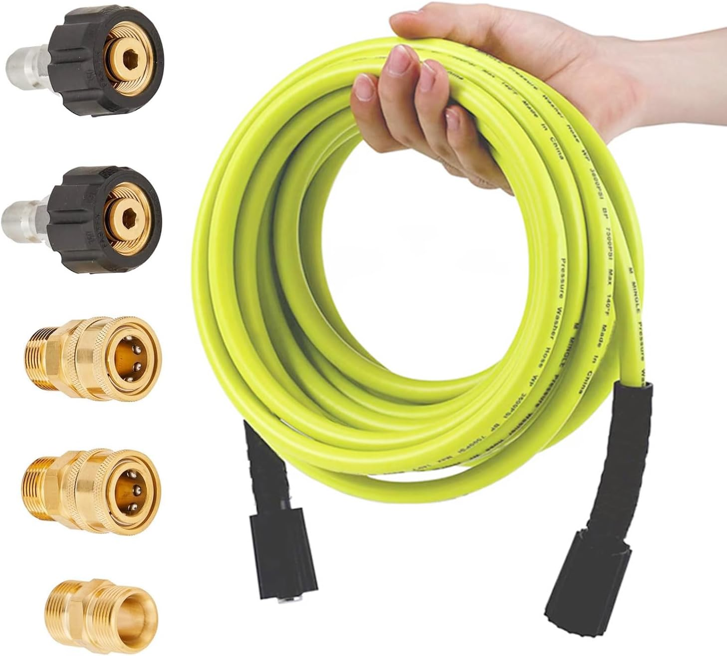 Pressure Washer Hose 50FT X 1/4" - Universal Replacement with Quick Connect Kits & M22 14Mm Fittings - 3200PSI image number 1